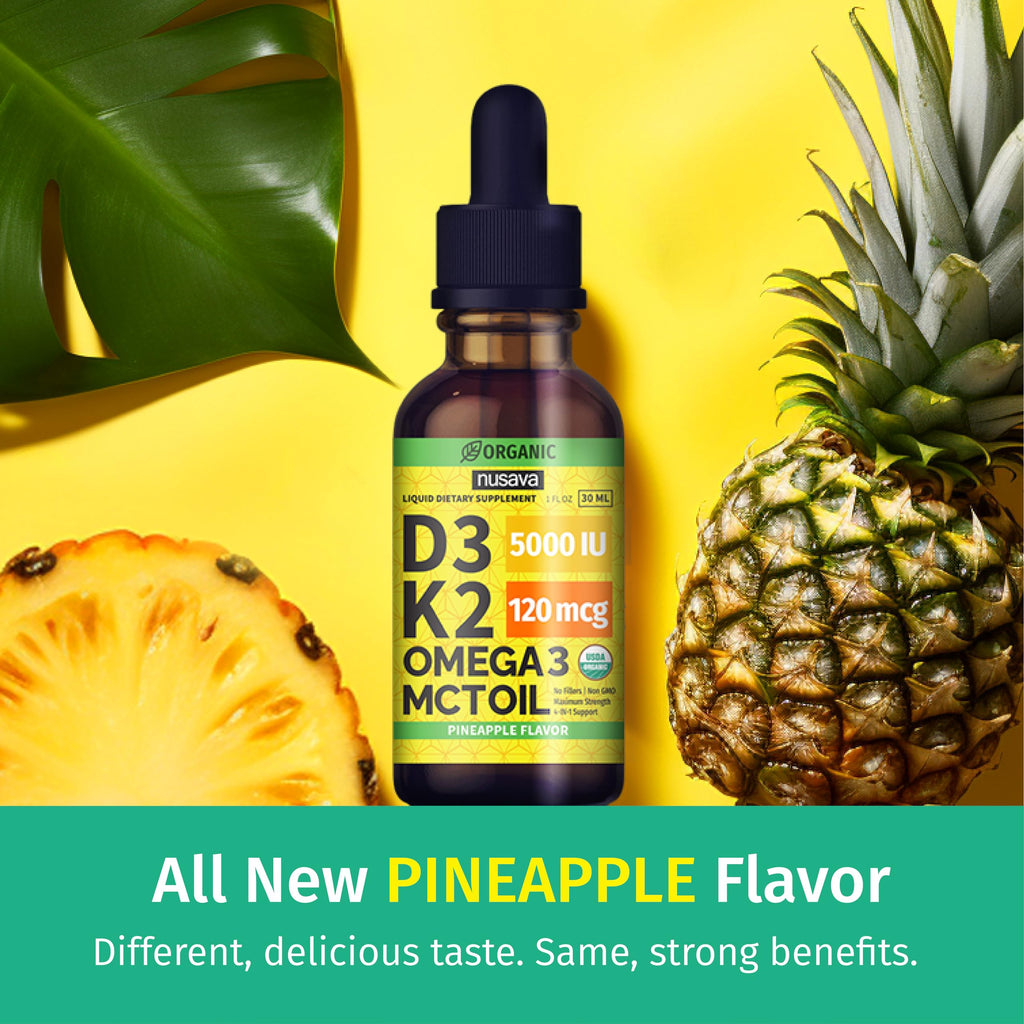 (2 Pack) Organic Vitamin D3 K2 Drops with MCT Oil Omega 3, 5000 IU, Maximum Strength Vitamin D Liquid, No Fillers, Non-GMO Liquid D3 for Faster Absorption and Immune Support (Unflavored, 2 Fl Oz)