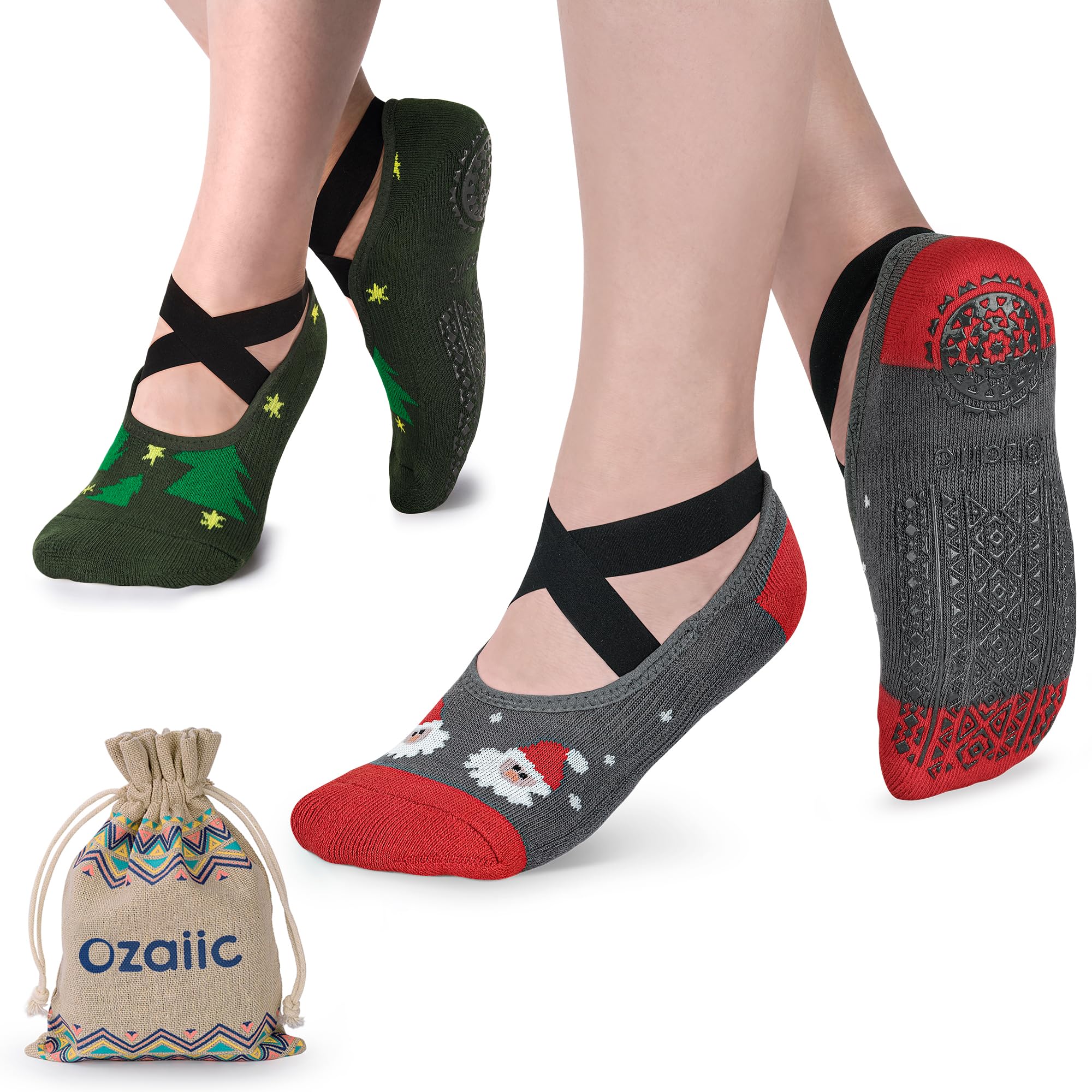 Ozaiic Pilates Socks for Women Non Slip Grip, Yoga Socks with Grippers for Barre, Hospital, Ballet, Dance, Barefoot Workout