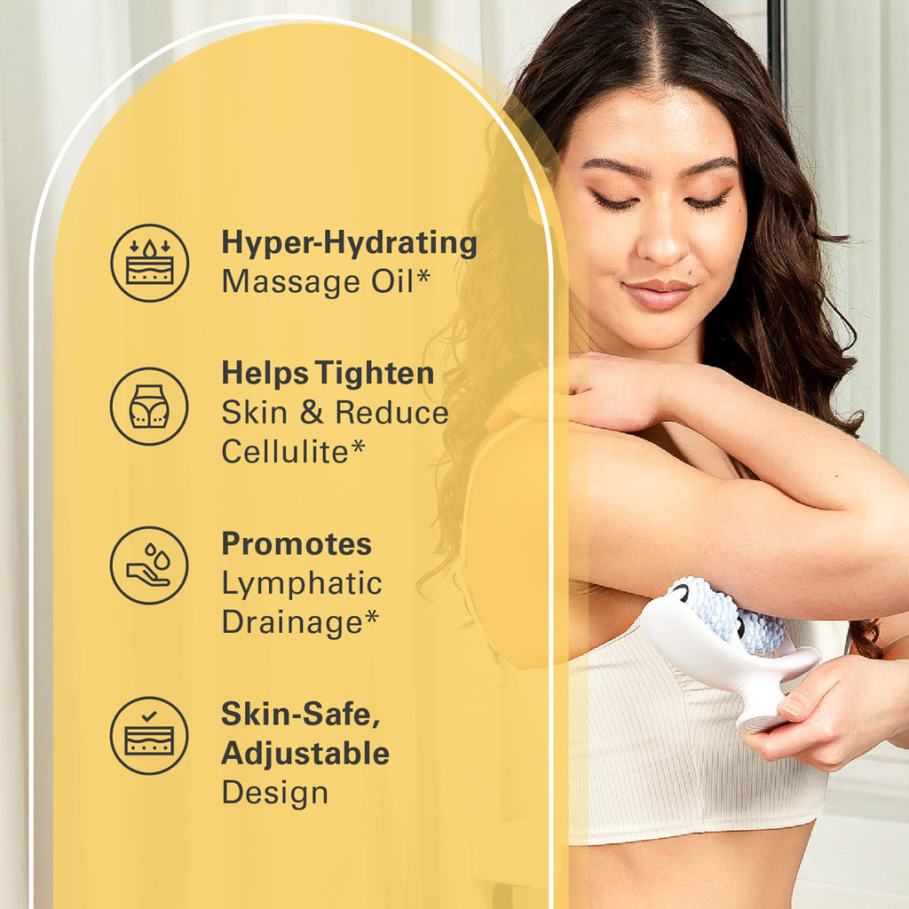 Firming Body Massage Oil with Collagen & Stem Cell – Helps Smooth The Appearance of Cellulite & Improve Skin Texture – Refreshing Aromatherapy Body Oil for Legs & Full Body – 16 Fl Oz