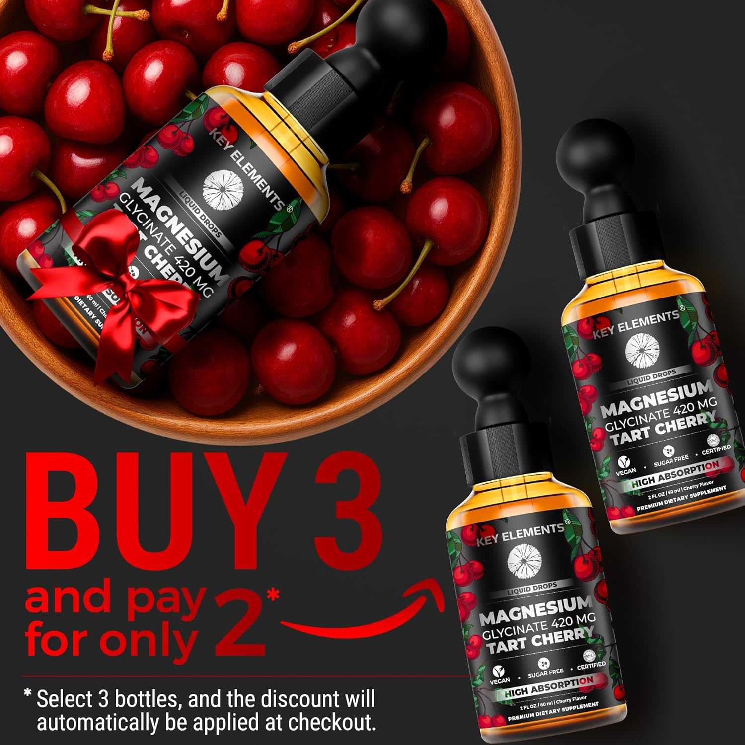Liquid Magnesium Glycinate 420 Mg with Natural Tart Cherry Extract | Magnesium Glycinate Drops Supplement for Sleep, Mood & Mobility Support | Tart Cherry Extract