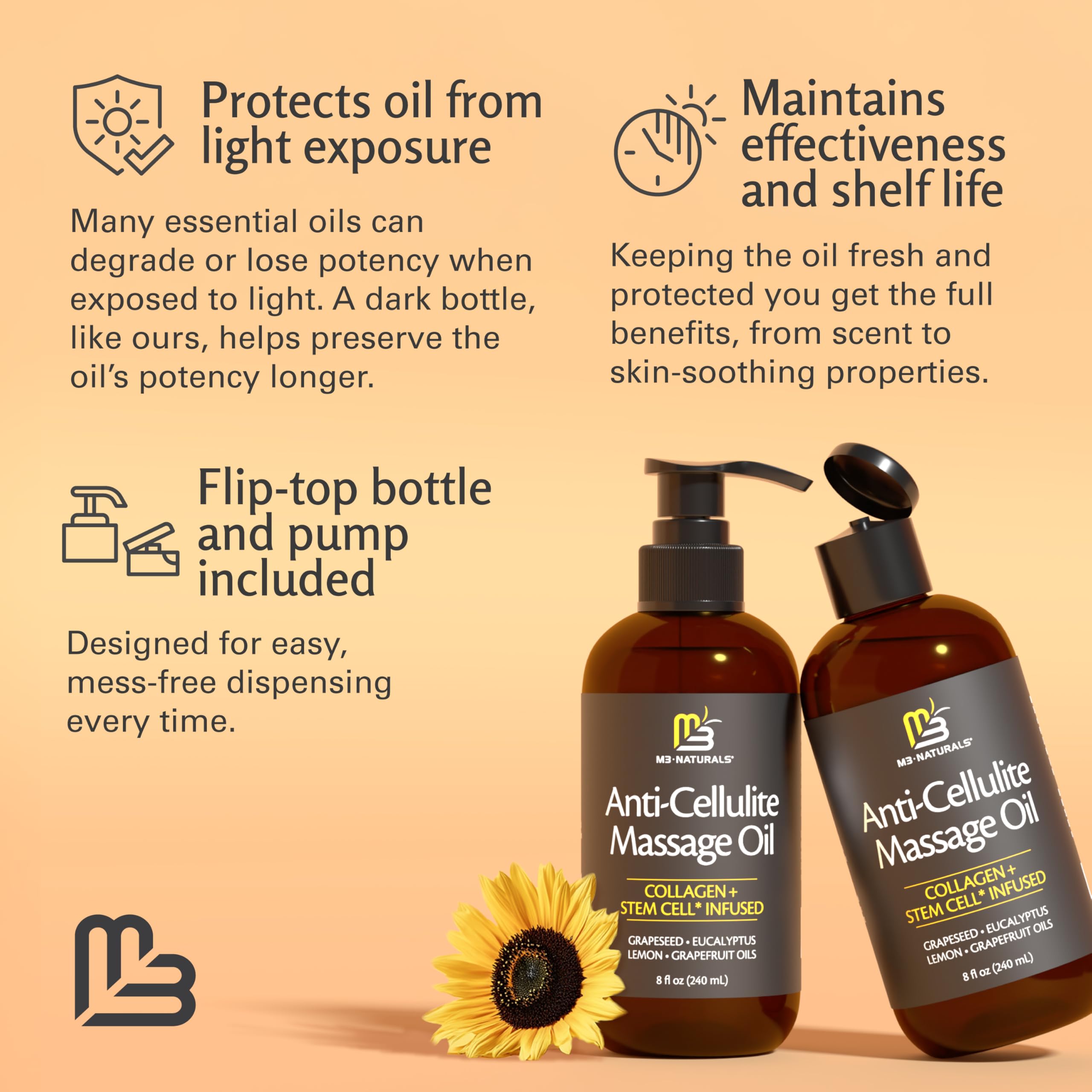 Firming Body Massage Oil with Collagen & Stem Cell – Helps Smooth The Appearance of Cellulite & Improve Skin Texture – Refreshing Aromatherapy Body Oil for Legs & Full Body – 16 Fl Oz