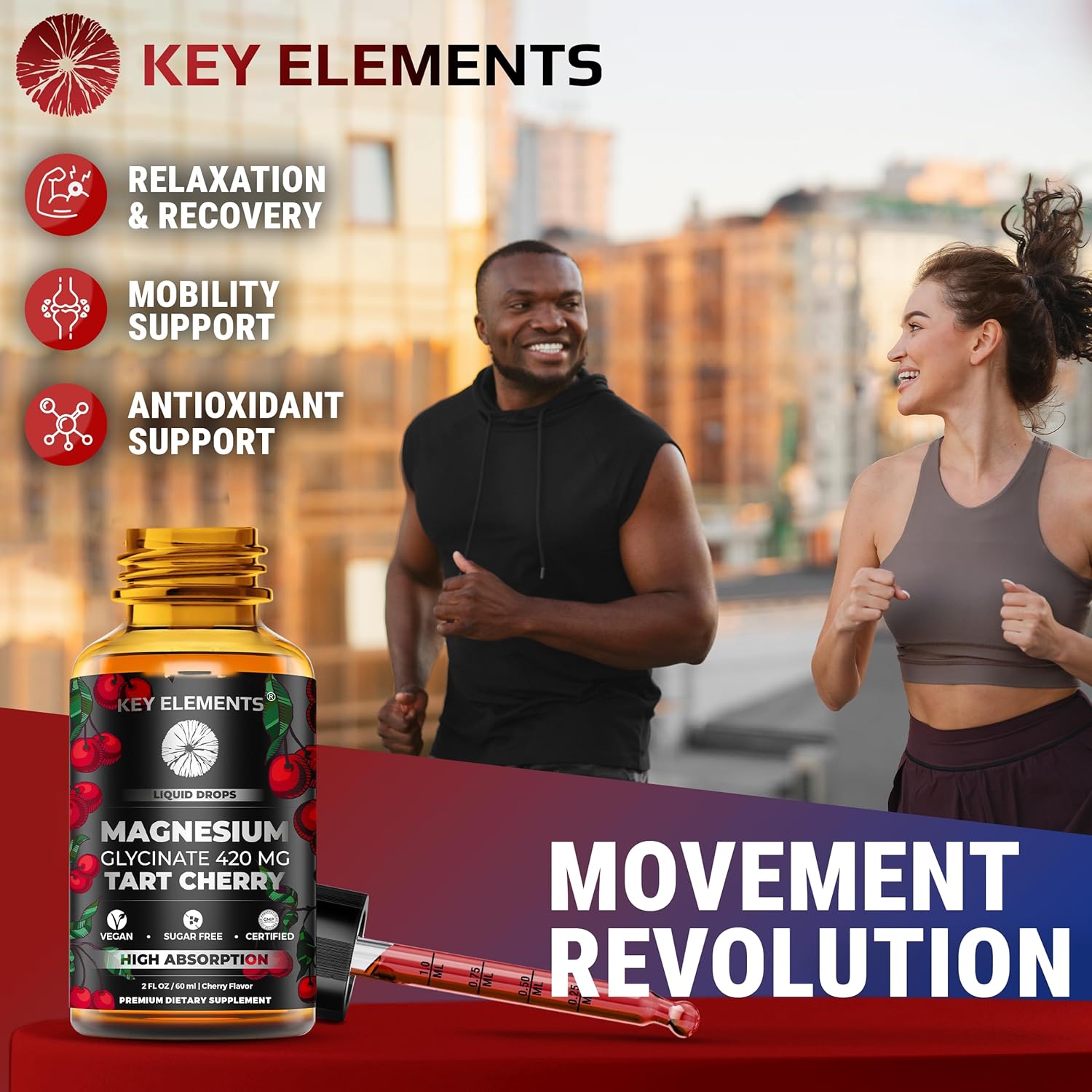 Liquid Magnesium Glycinate 420 Mg with Natural Tart Cherry Extract | Magnesium Glycinate Drops Supplement for Sleep, Mood & Mobility Support | Tart Cherry Extract