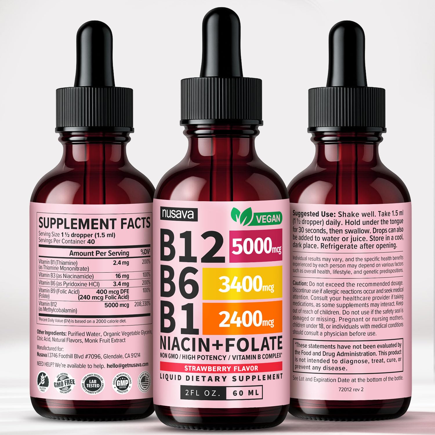 (2 Pack) Vitamin B12 and B6 Liquid Drops, B12 Sublingual Vitamin B Complex - B 12 Vitamin 5000mcg - B12 Methylcobalamin for Energy, Brain, and Heart Support with 27,200 mcg, Raspberry, 80 Servings