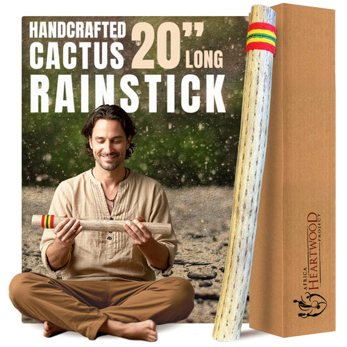 Africa Heartwood Project 20" Cactus Rainstick from Chile - Authentic Handcrafted Rain Stick Musical Instrument with Colored Yarn Wrap and Durable Sealant (Random Color)