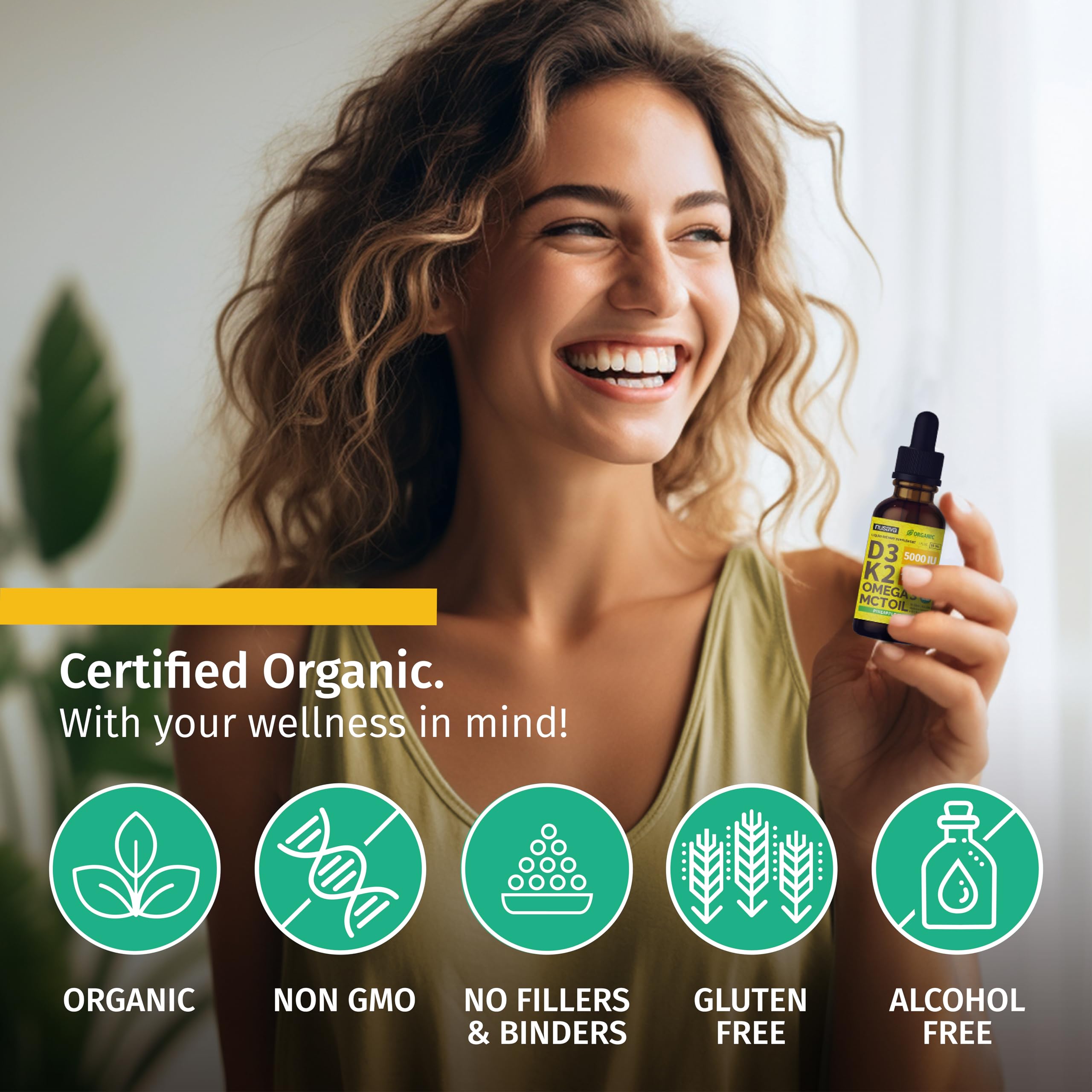 (2 Pack) Organic Vitamin D3 K2 Drops with MCT Oil Omega 3, 5000 IU, Maximum Strength Vitamin D Liquid, No Fillers, Non-GMO Liquid D3 for Faster Absorption and Immune Support (Unflavored, 2 Fl Oz)