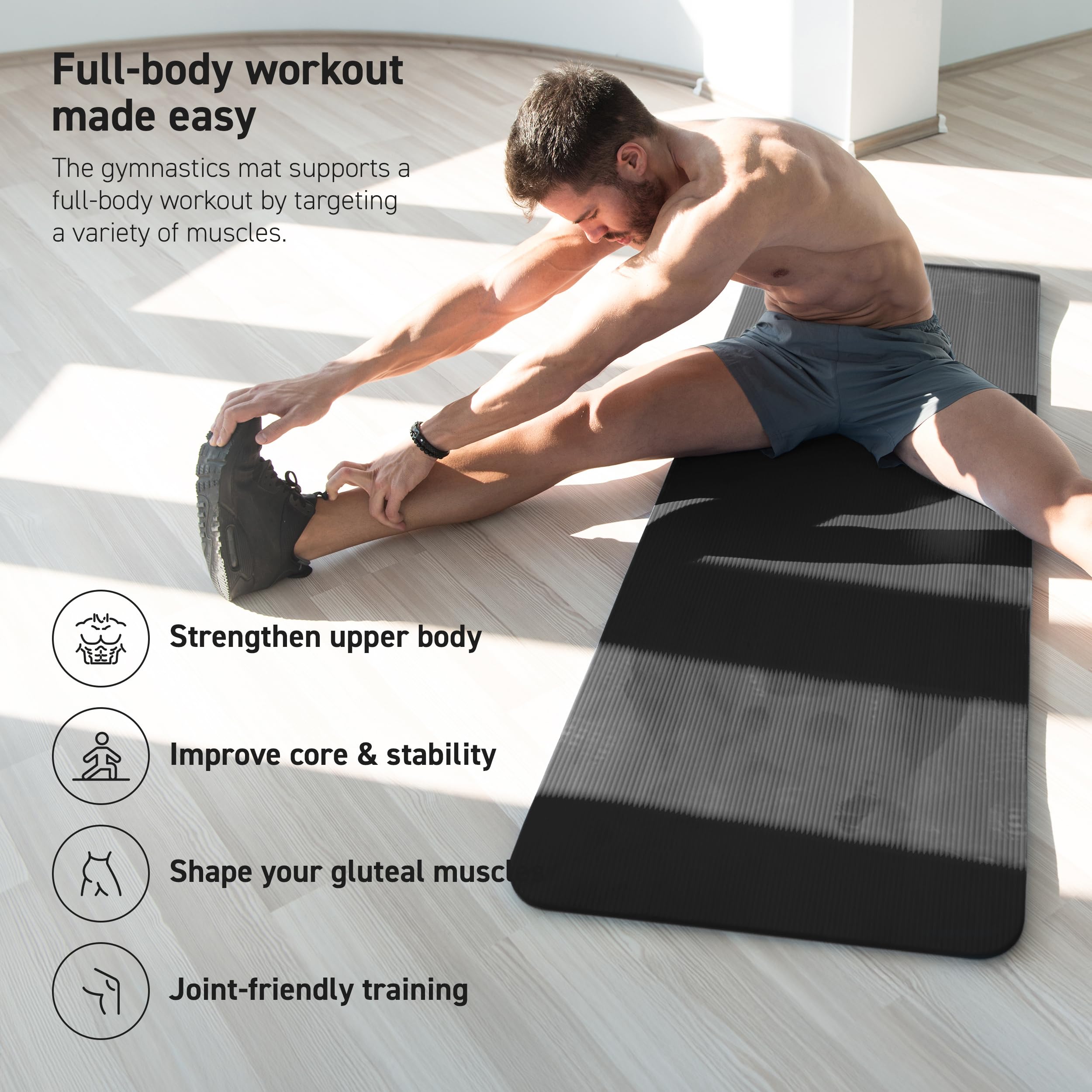 Yoga Mat Premium Non Slip Thick – Extra Comfortable Exercise Mat for Home Workouts, Pilates, Stretching & Gym – Cushioned NBR Foam, Gym Mat with Strap, for Women & Men