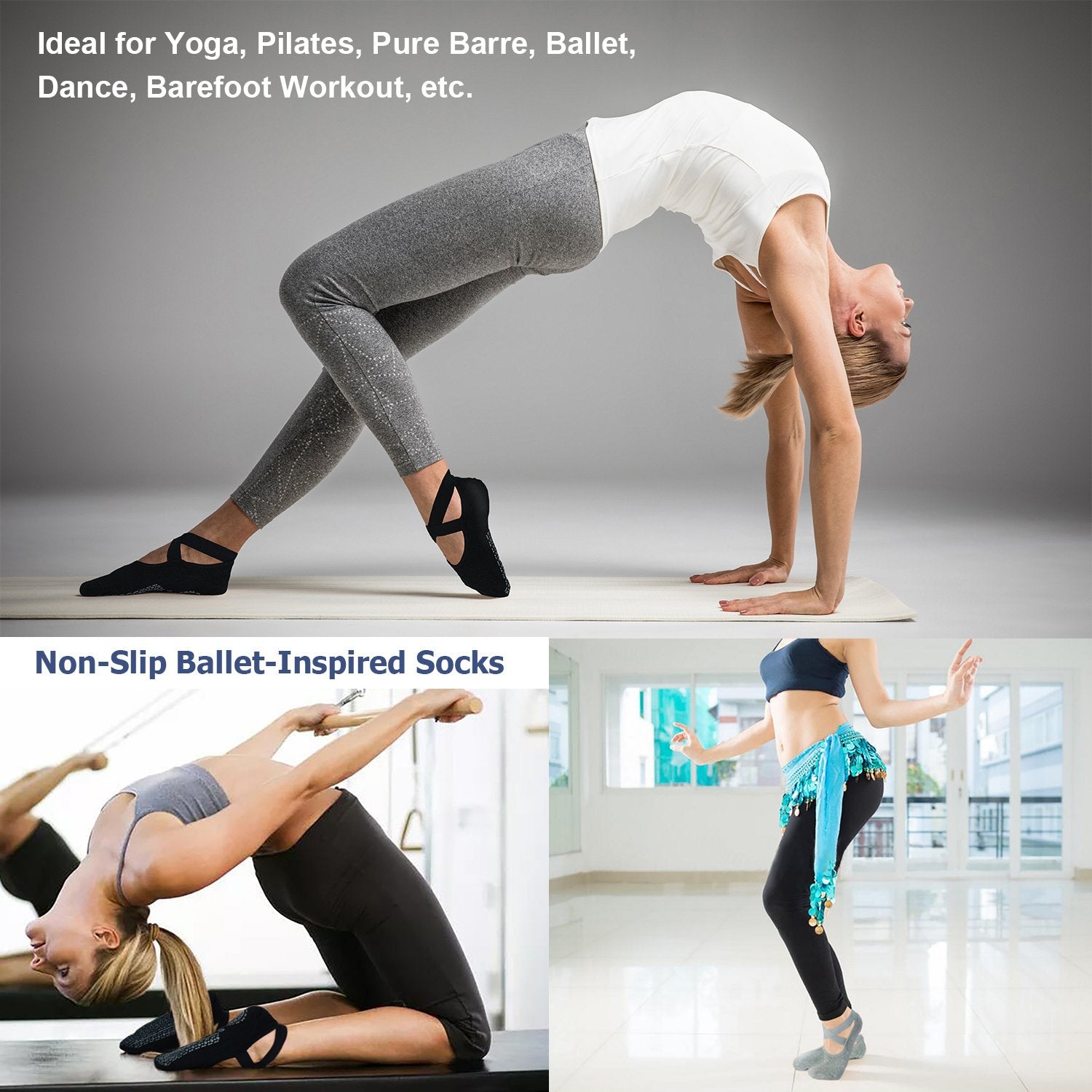Ozaiic Pilates Socks for Women Non Slip Grip, Yoga Socks with Grippers for Barre, Hospital, Ballet, Dance, Barefoot Workout