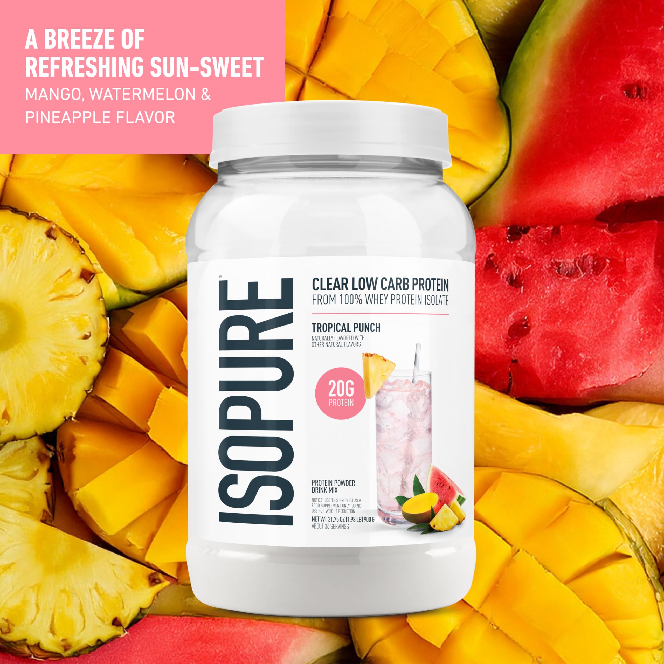 Isopure Clear Whey Isolate Protein Powder, Lactose Free, Gluten Free, Naturally Flavored, Mixed Berry, 20g Protein Per Serving, 14.1 Oz, 16 Servings (Packaging May Vary)