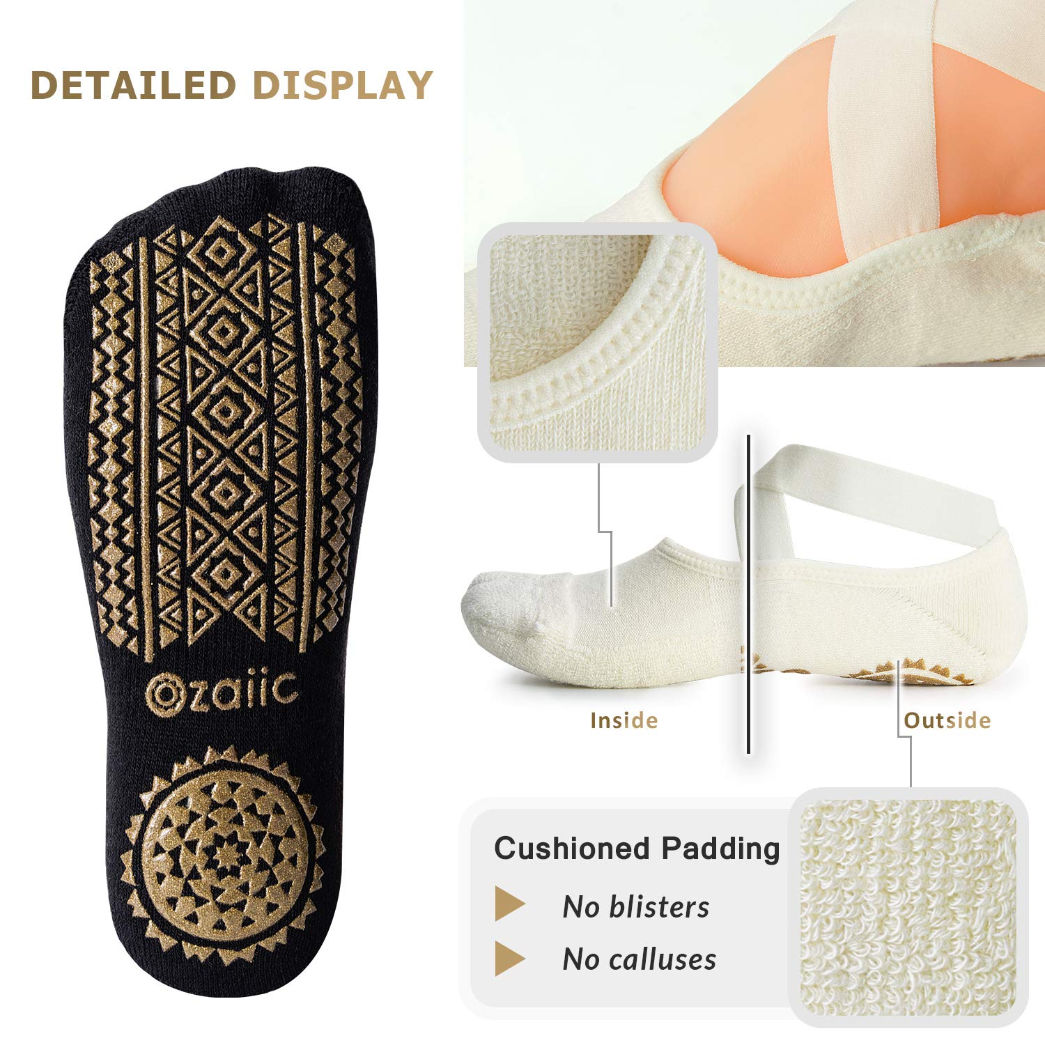 Ozaiic Pilates Socks for Women Non Slip Grip, Yoga Socks with Grippers for Barre, Hospital, Ballet, Dance, Barefoot Workout