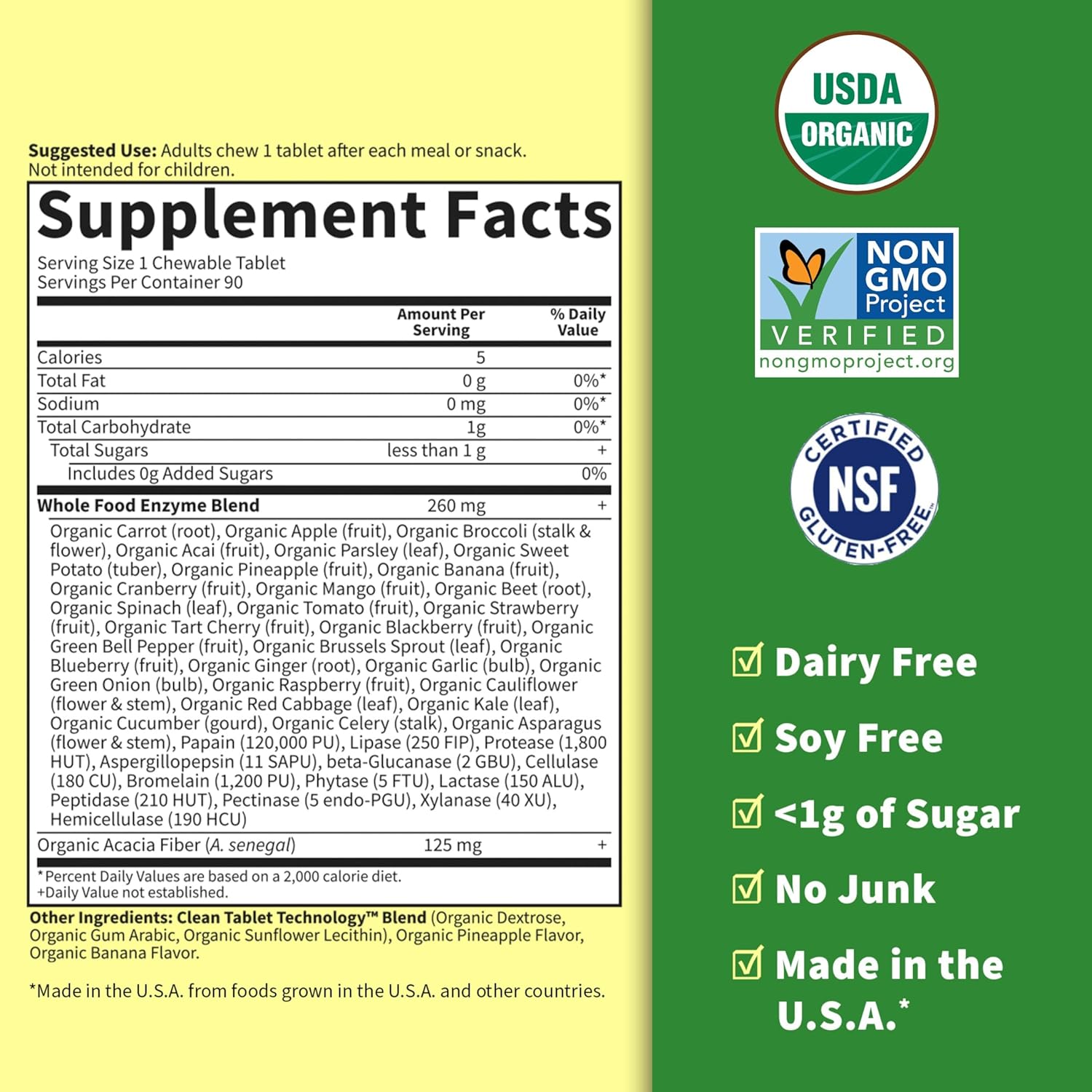 Garden of Life Dr Formulated Digestive Enzymes with Papain, Bromelain, Lipase for Digestion & Nutrient Absorption – Organic Digest+ - Vegan, Gluten-Free, Non-GMO, Tropical Fruit Flavor, 90 Chewables