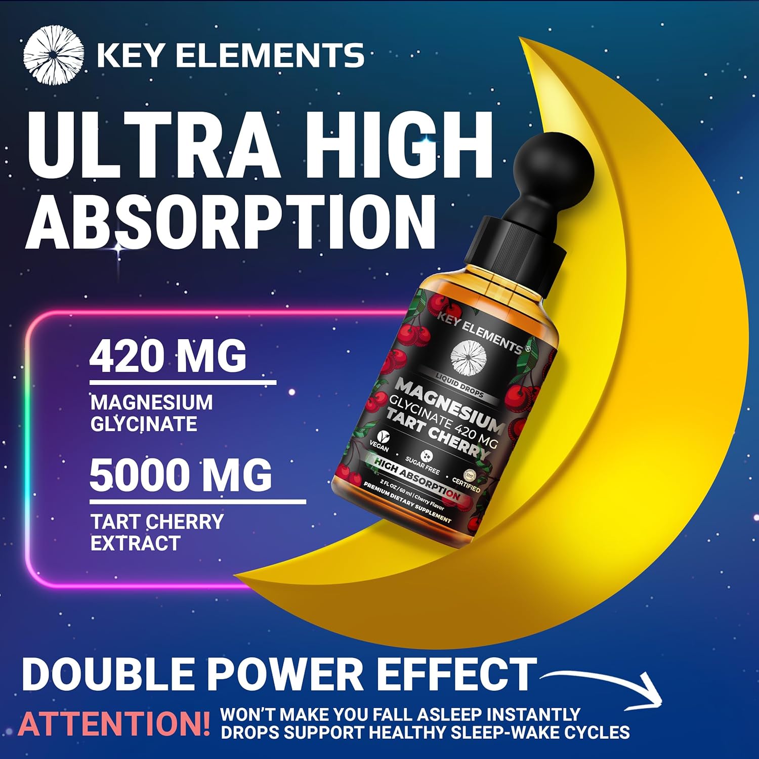 Liquid Magnesium Glycinate 420 Mg with Natural Tart Cherry Extract | Magnesium Glycinate Drops Supplement for Sleep, Mood & Mobility Support | Tart Cherry Extract