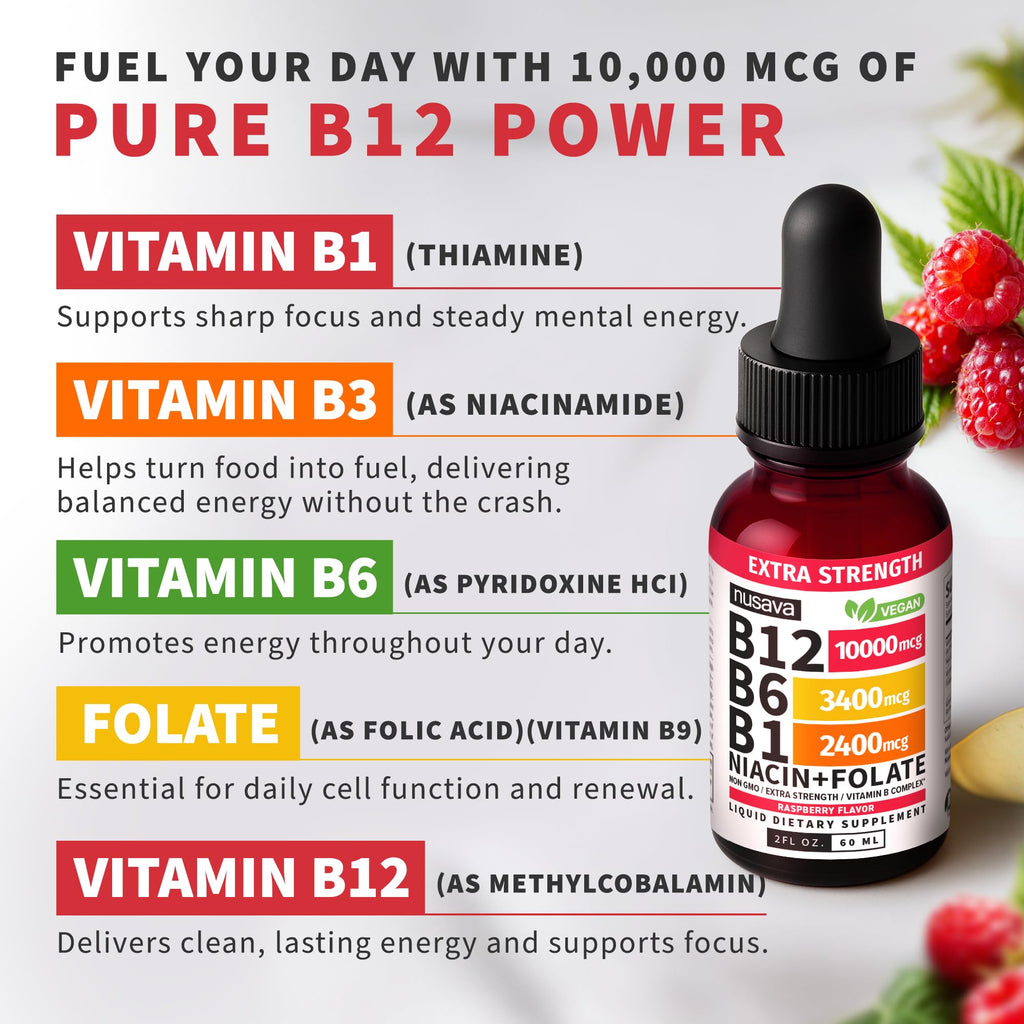 (2 Pack) Vitamin B12 and B6 Liquid Drops, B12 Sublingual Vitamin B Complex - B 12 Vitamin 5000mcg - B12 Methylcobalamin for Energy, Brain, and Heart Support with 27,200 mcg, Raspberry, 80 Servings