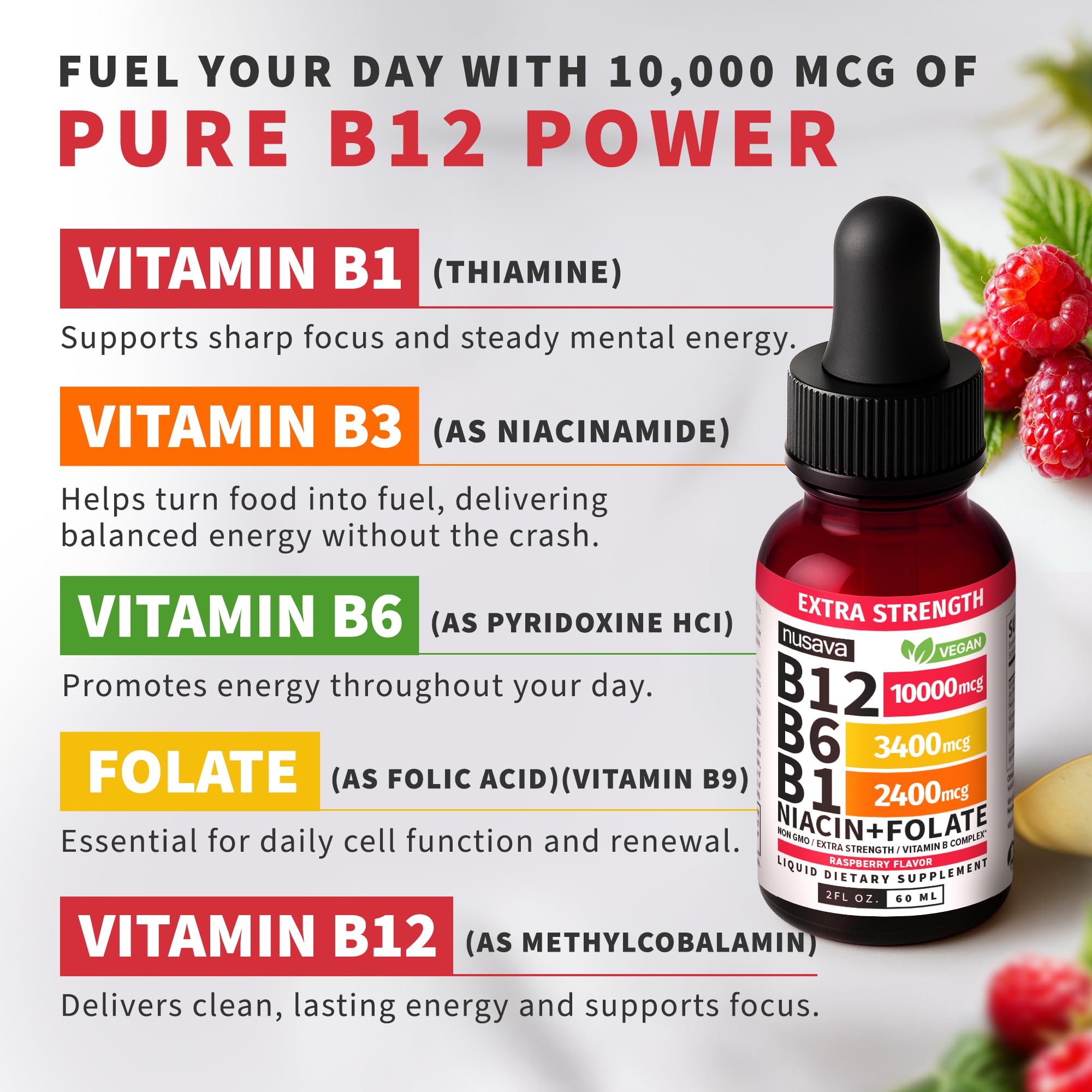 (2 Pack) Vitamin B12 and B6 Liquid Drops, B12 Sublingual Vitamin B Complex - B 12 Vitamin 5000mcg - B12 Methylcobalamin for Energy, Brain, and Heart Support with 27,200 mcg, Raspberry, 80 Servings