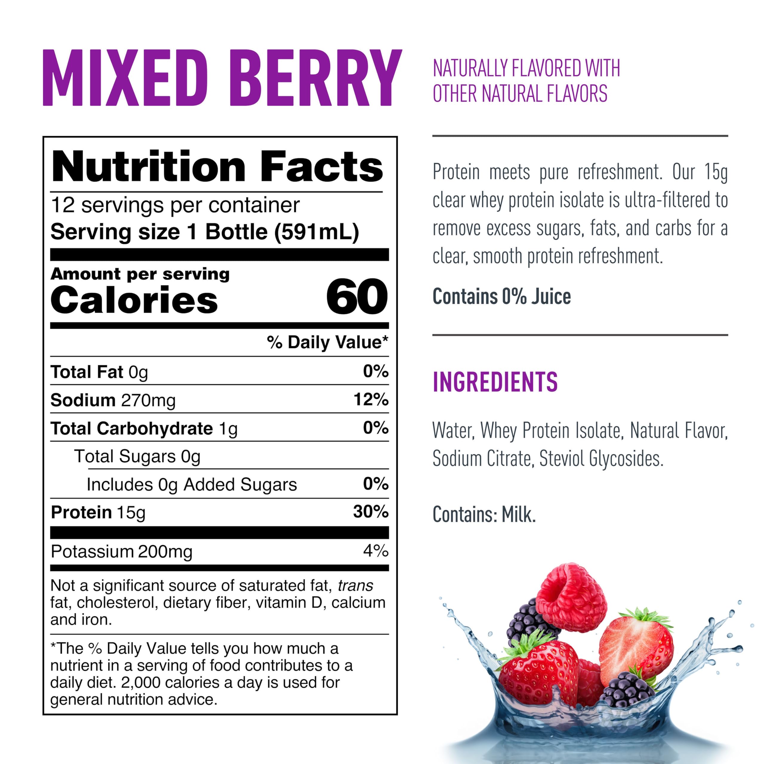 Isopure Clear Whey Isolate Protein Powder, Lactose Free, Gluten Free, Naturally Flavored, Mixed Berry, 20g Protein Per Serving, 14.1 Oz, 16 Servings (Packaging May Vary)