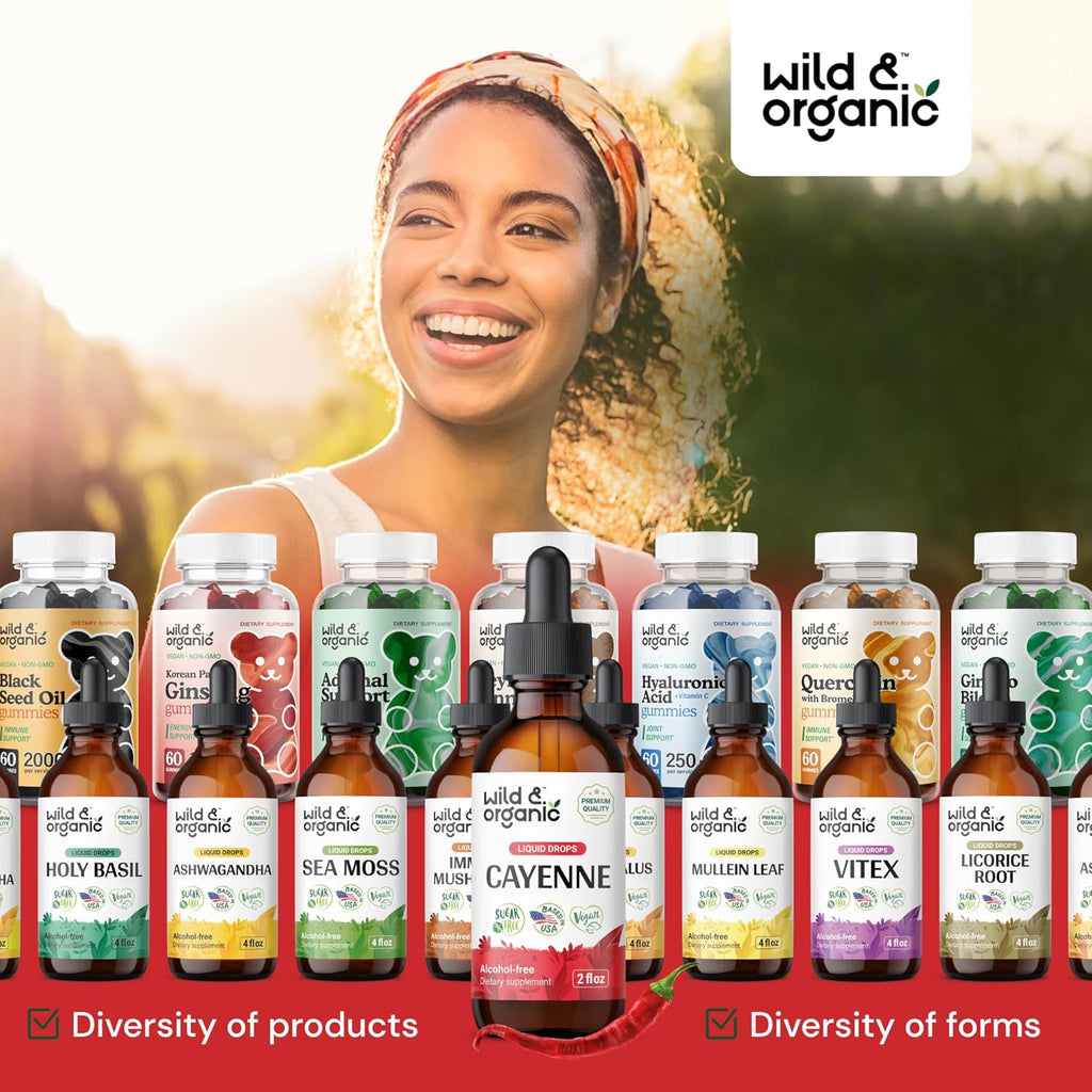 Wild & Organic Cayenne Pepper Tincture - Digestive Support with Capsaicin Extract - Cayenne Pepper Liquid Drops for Overall Well-Being - Vegan, Sugar & Alcohol-Free - 4 fl oz
