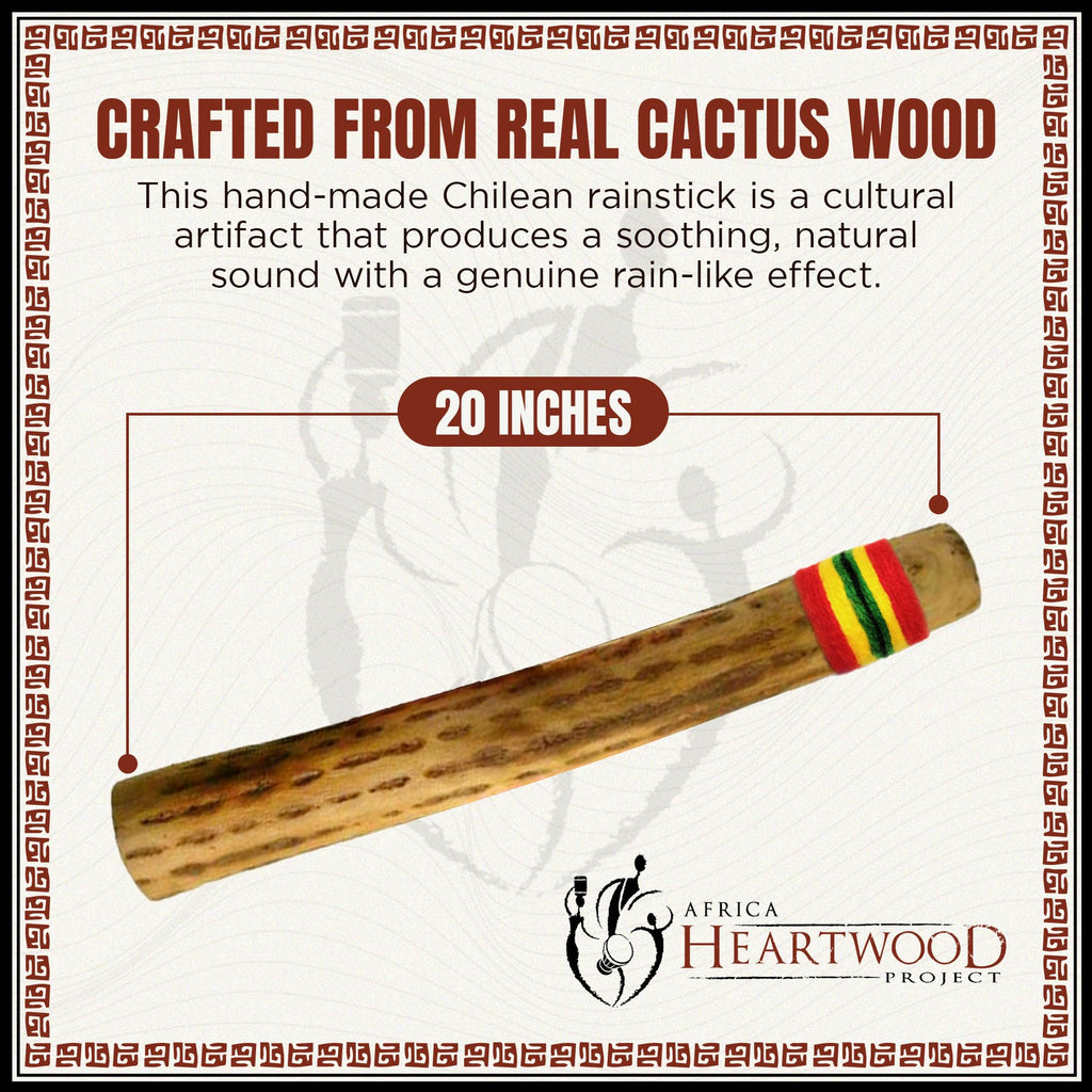 Africa Heartwood Project 20" Cactus Rainstick from Chile - Authentic Handcrafted Rain Stick Musical Instrument with Colored Yarn Wrap and Durable Sealant (Random Color)