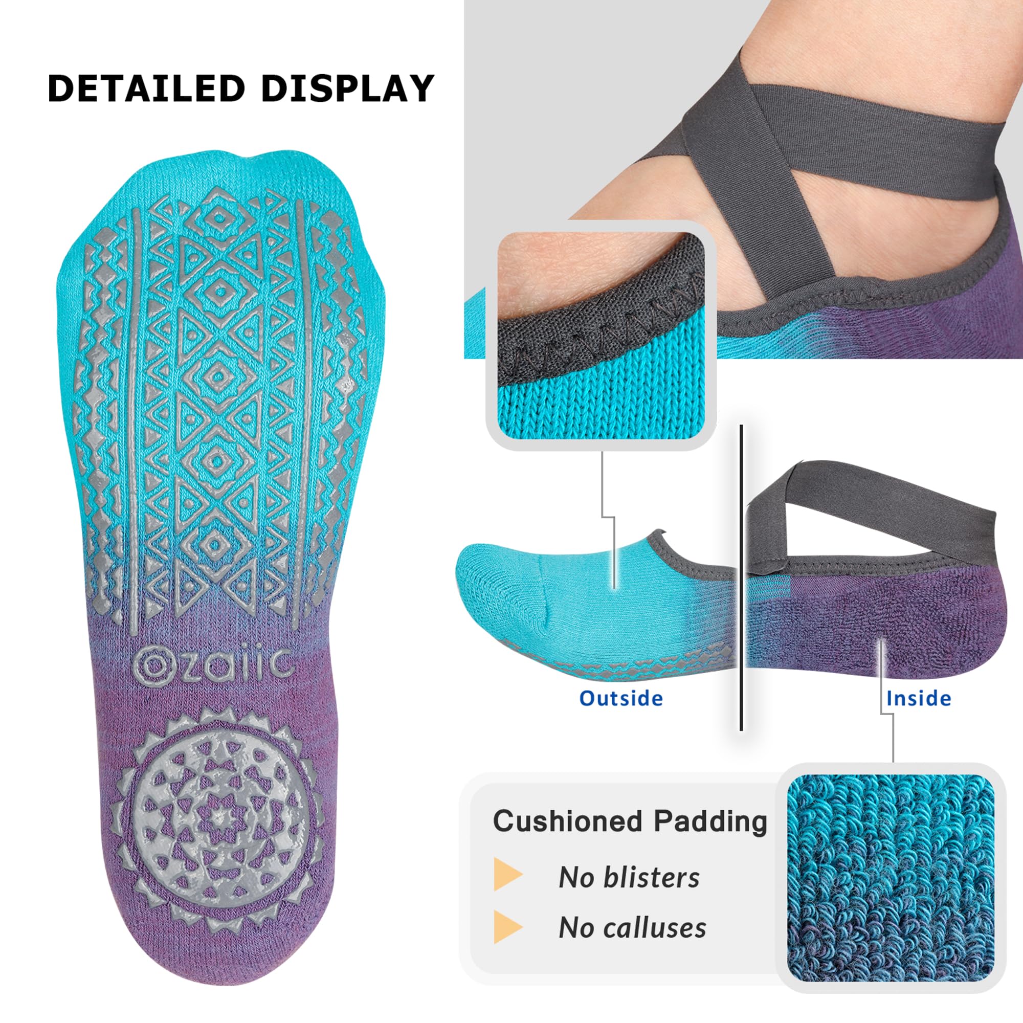 Ozaiic Pilates Socks for Women Non Slip Grip, Yoga Socks with Grippers for Barre, Hospital, Ballet, Dance, Barefoot Workout