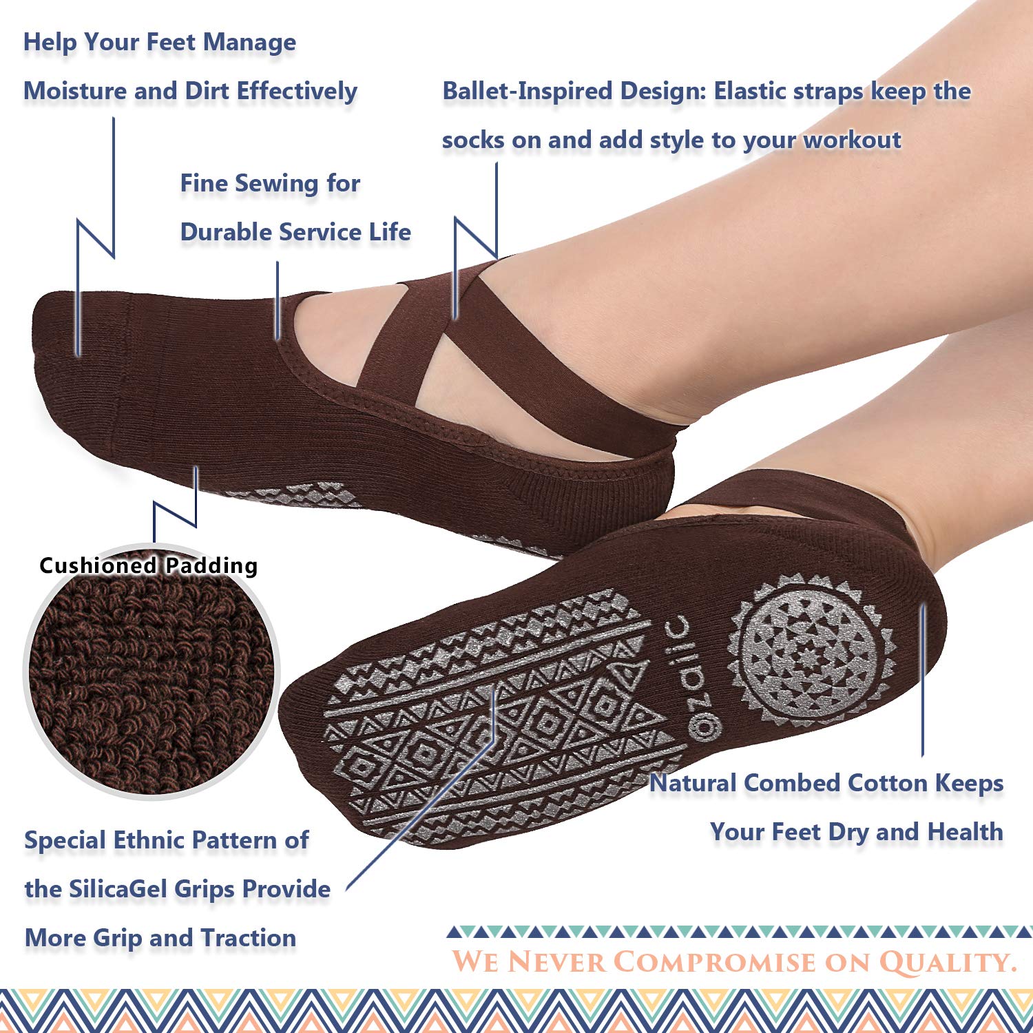 Ozaiic Pilates Socks for Women Non Slip Grip, Yoga Socks with Grippers for Barre, Hospital, Ballet, Dance, Barefoot Workout