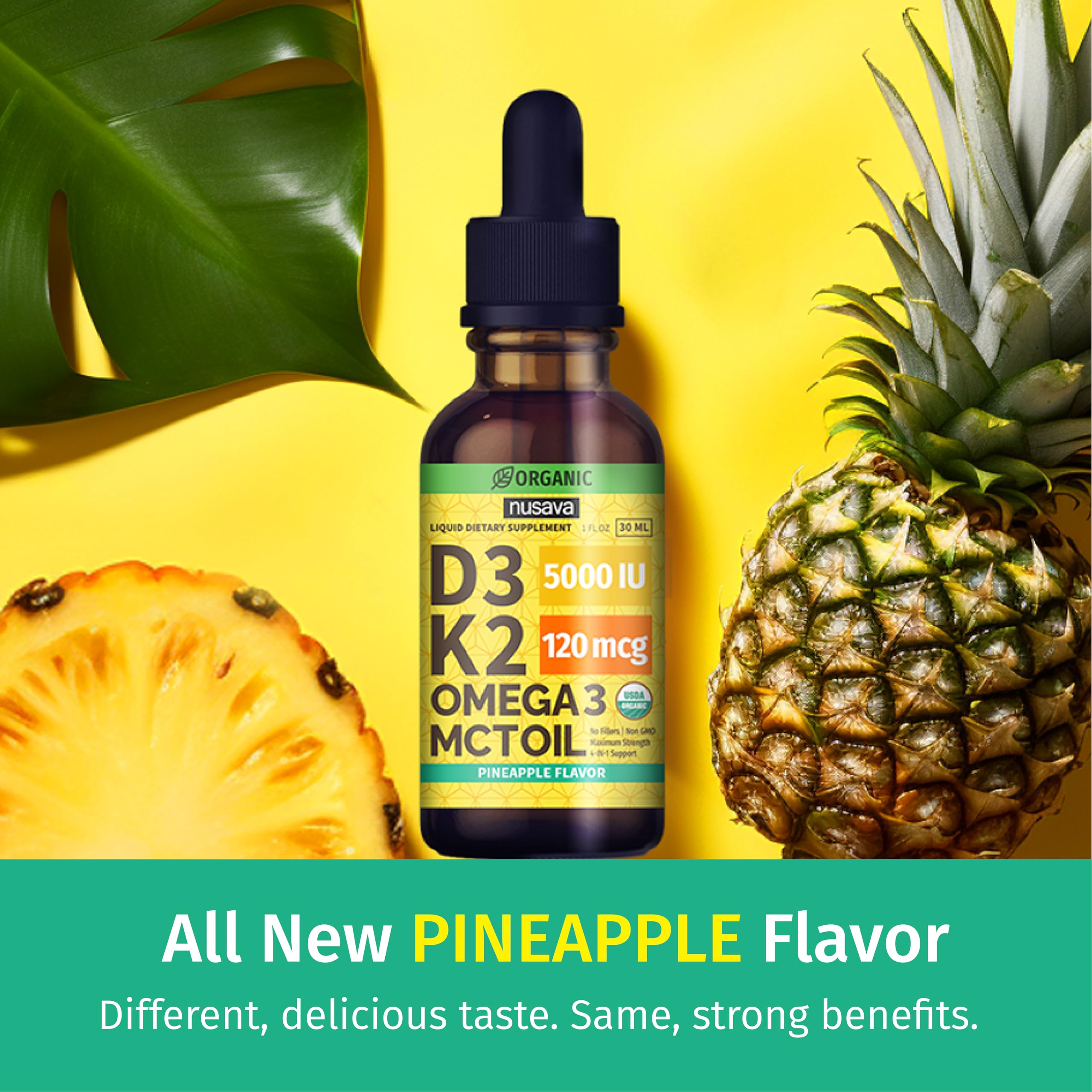 (2 Pack) Organic Vitamin D3 K2 Drops with MCT Oil Omega 3, 5000 IU, Maximum Strength Vitamin D Liquid, No Fillers, Non-GMO Liquid D3 for Faster Absorption and Immune Support (Unflavored, 2 Fl Oz)