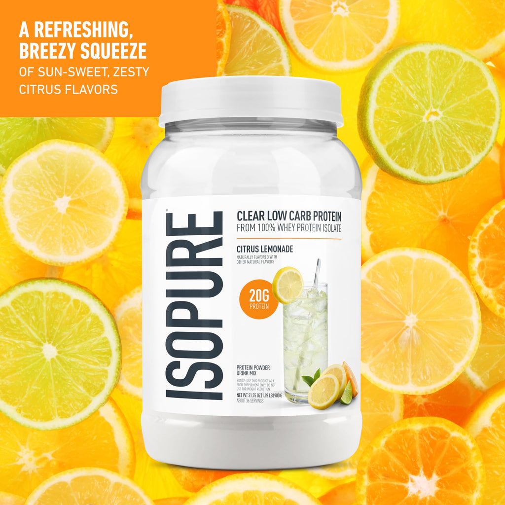 Isopure Clear Whey Isolate Protein Powder, Lactose Free, Gluten Free, Naturally Flavored, Mixed Berry, 20g Protein Per Serving, 14.1 Oz, 16 Servings (Packaging May Vary)