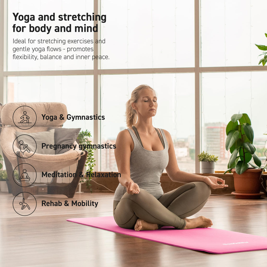 Yoga Mat Premium Non Slip Thick – Extra Comfortable Exercise Mat for Home Workouts, Pilates, Stretching & Gym – Cushioned NBR Foam, Gym Mat with Strap, for Women & Men