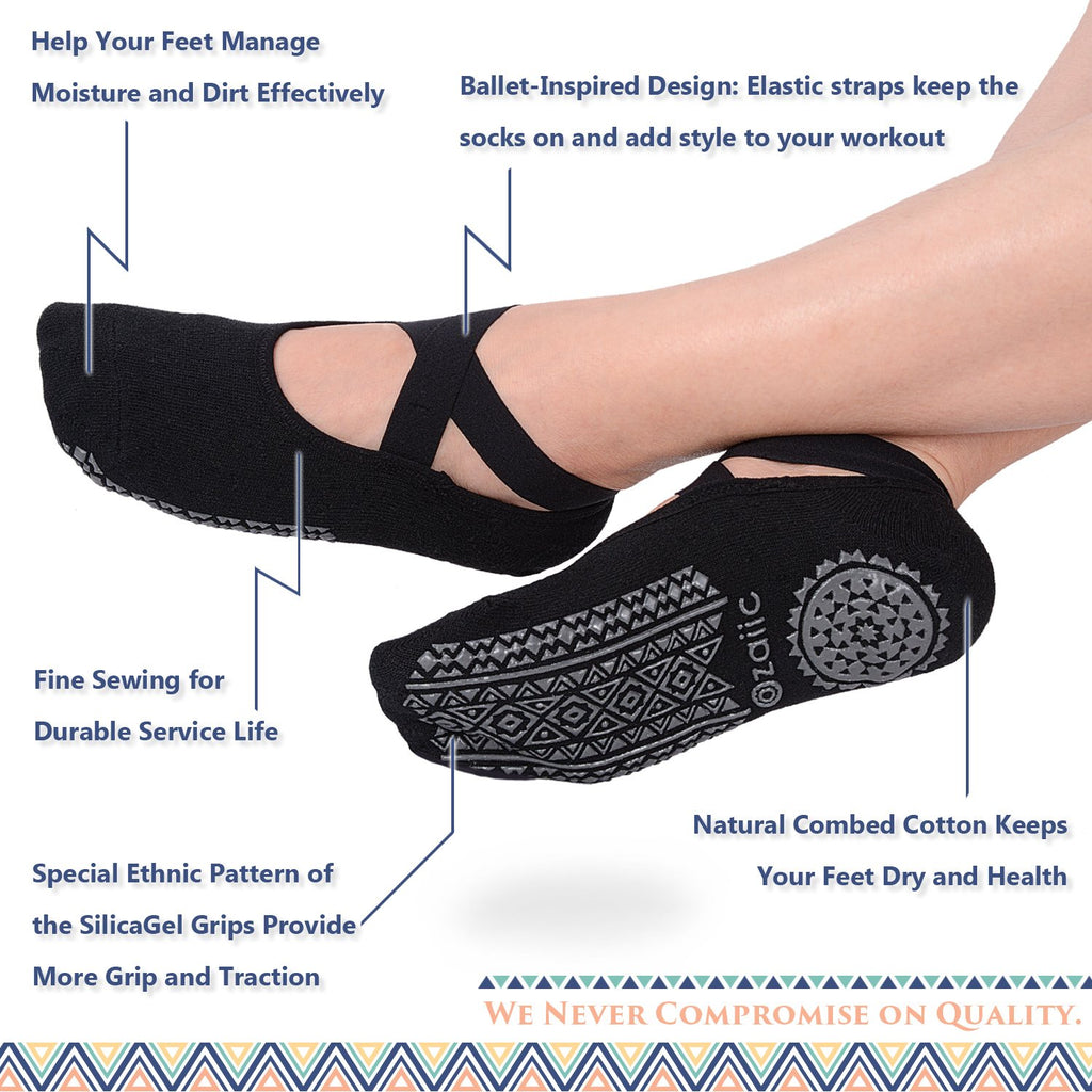 Ozaiic Pilates Socks for Women Non Slip Grip, Yoga Socks with Grippers for Barre, Hospital, Ballet, Dance, Barefoot Workout