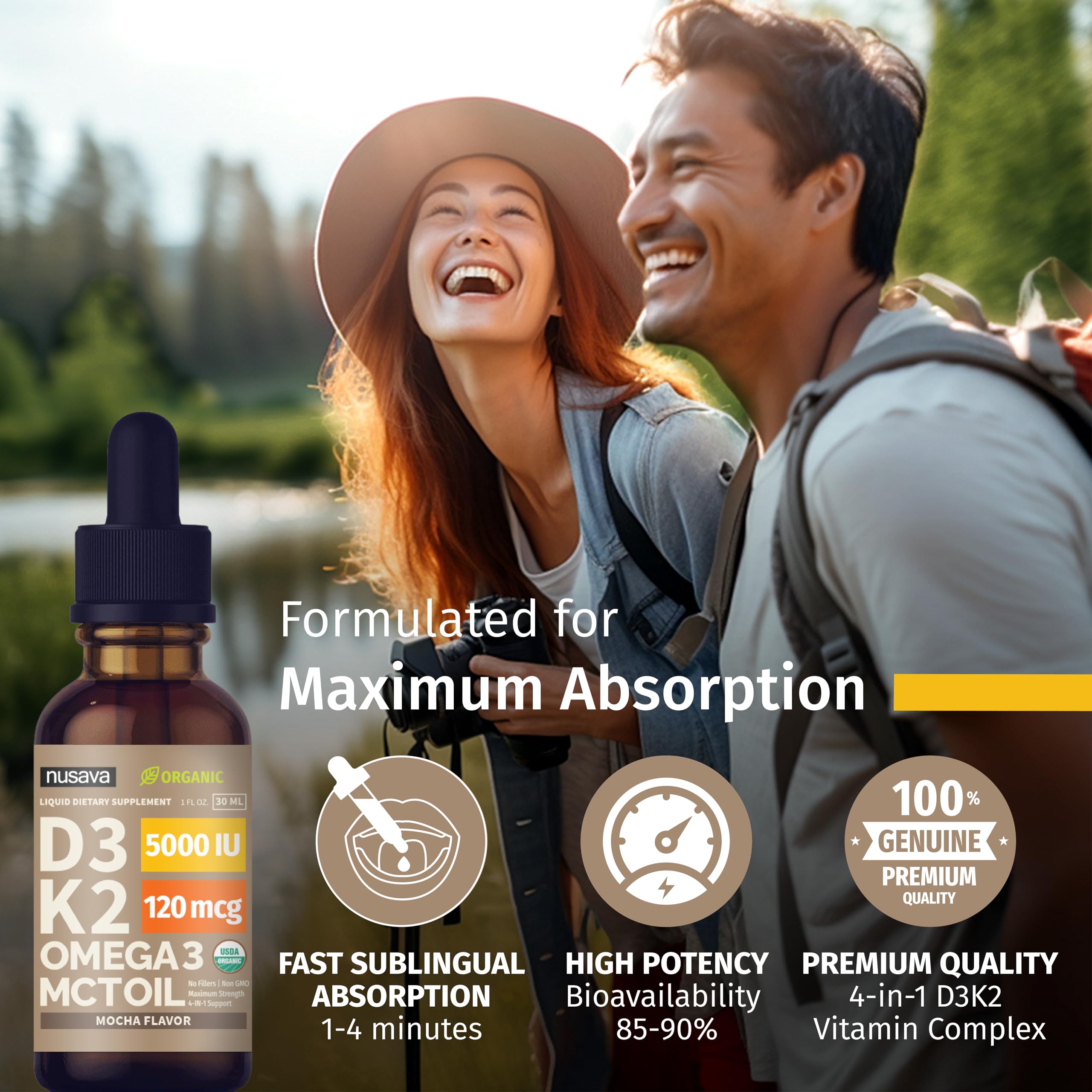 (2 Pack) Organic Vitamin D3 K2 Drops with MCT Oil Omega 3, 5000 IU, Maximum Strength Vitamin D Liquid, No Fillers, Non-GMO Liquid D3 for Faster Absorption and Immune Support (Unflavored, 2 Fl Oz)