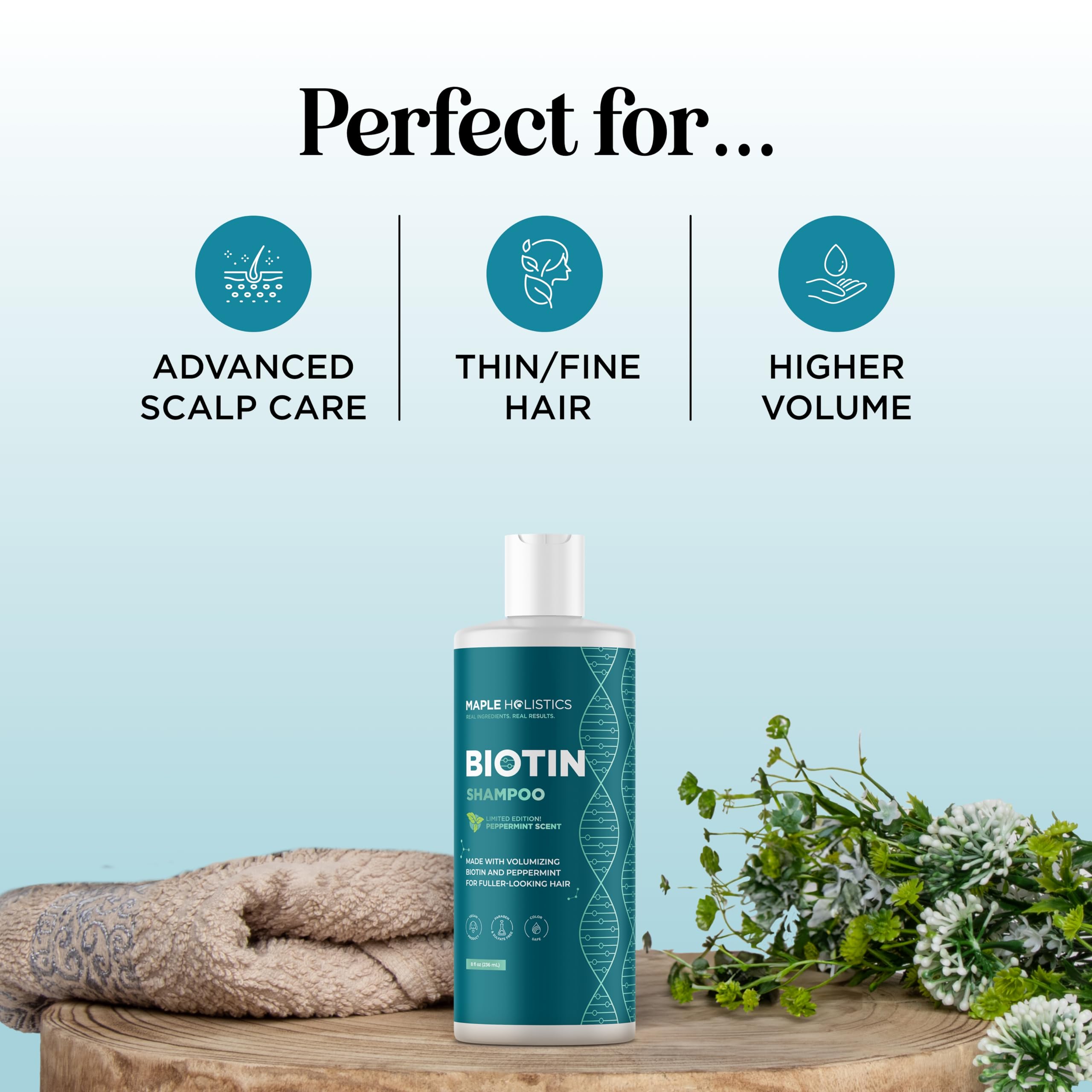 Rosemary and Biotin Shampoo for Thinning Hair - Vegan Volumizing Shampoo for Fine Hair with B Vitamins Argan Oil & Tea Tree Essential Oil - Paraben Silicone and Sulfate Free Vegan Formula (8 Fl Oz)