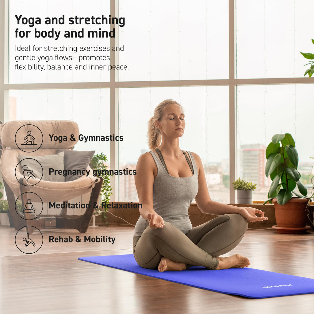 Yoga Mat Premium Non Slip Thick – Extra Comfortable Exercise Mat for Home Workouts, Pilates, Stretching & Gym – Cushioned NBR Foam, Gym Mat with Strap, for Women & Men