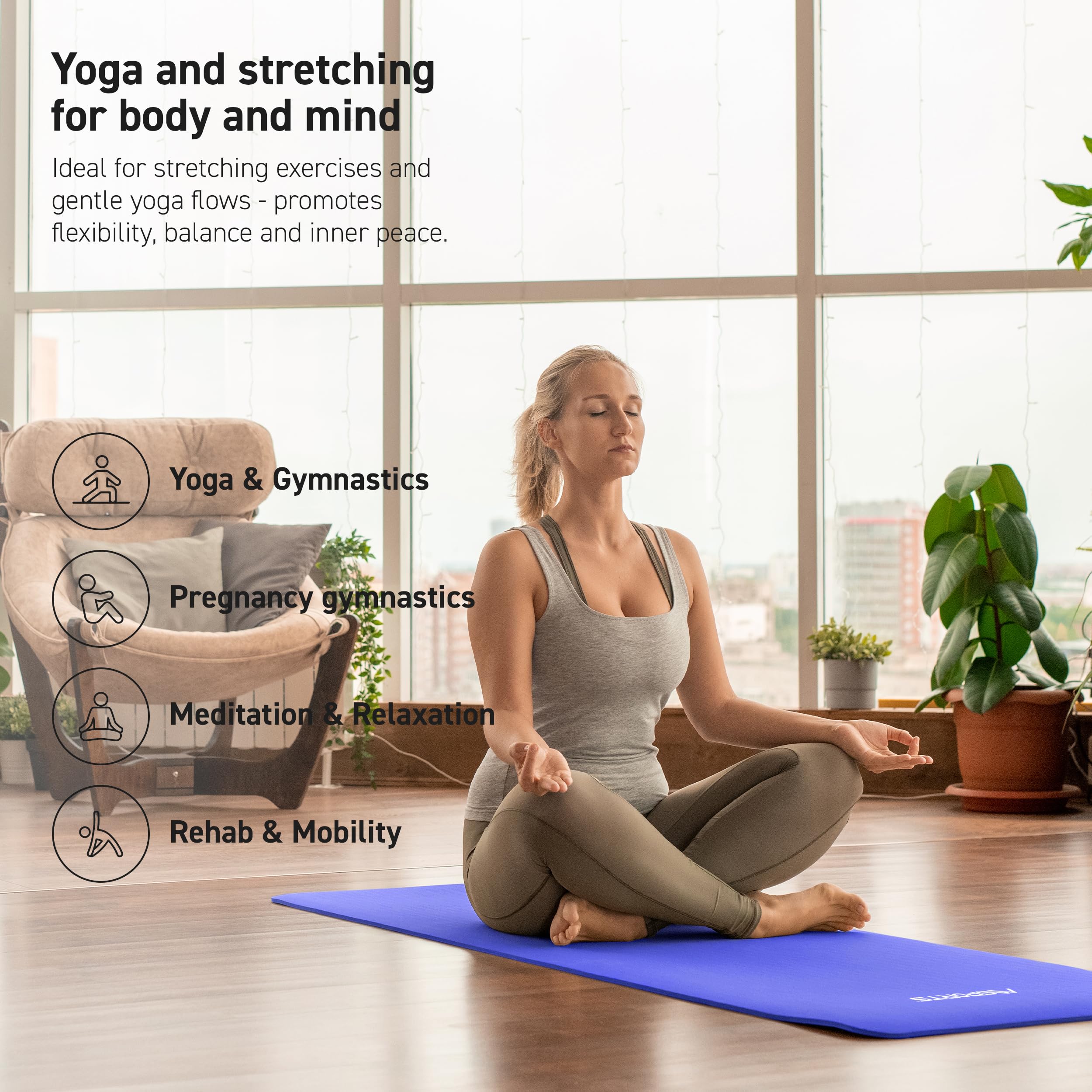 Yoga Mat Premium Non Slip Thick – Extra Comfortable Exercise Mat for Home Workouts, Pilates, Stretching & Gym – Cushioned NBR Foam, Gym Mat with Strap, for Women & Men