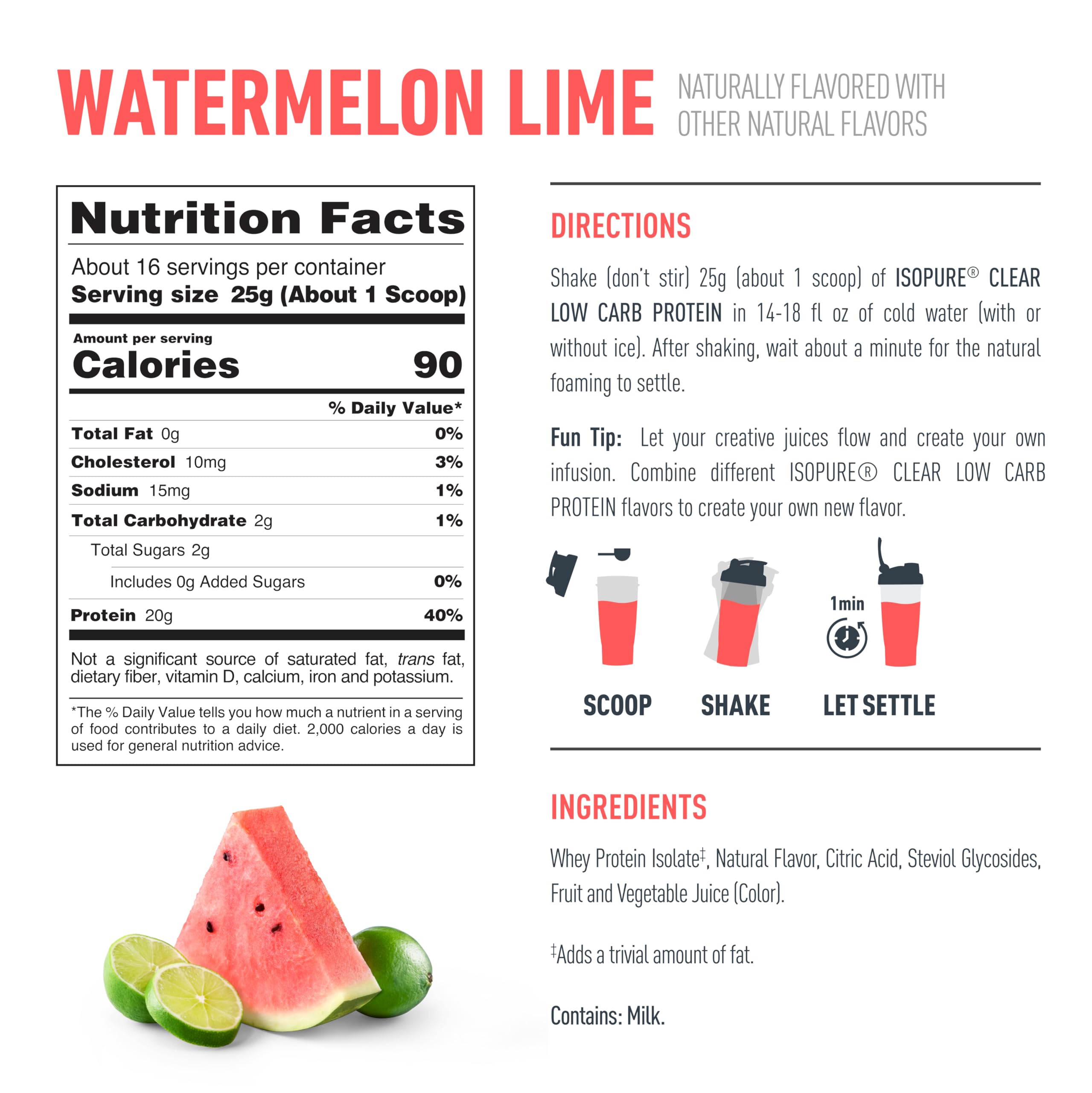 Isopure Clear Whey Isolate Protein Powder, Lactose Free, Gluten Free, Naturally Flavored, Mixed Berry, 20g Protein Per Serving, 14.1 Oz, 16 Servings (Packaging May Vary)