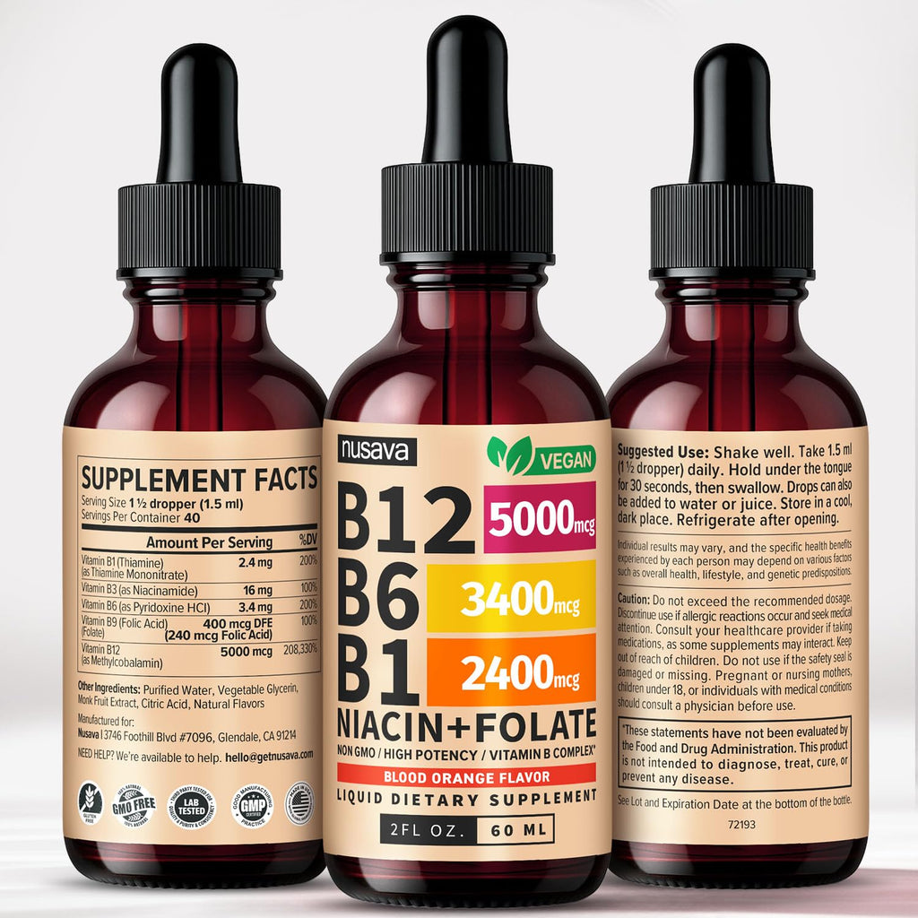 (2 Pack) Vitamin B12 and B6 Liquid Drops, B12 Sublingual Vitamin B Complex - B 12 Vitamin 5000mcg - B12 Methylcobalamin for Energy, Brain, and Heart Support with 27,200 mcg, Raspberry, 80 Servings