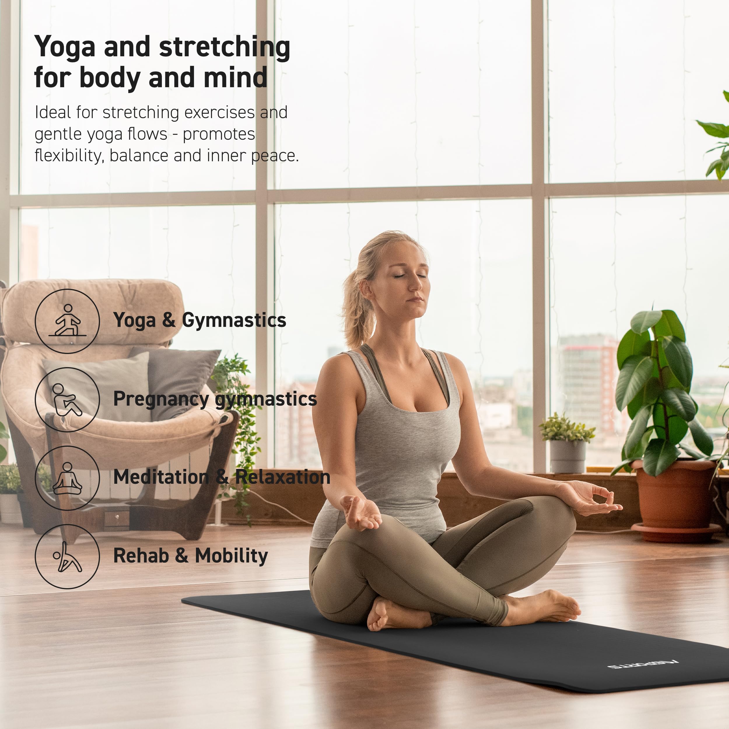 Yoga Mat Premium Non Slip Thick – Extra Comfortable Exercise Mat for Home Workouts, Pilates, Stretching & Gym – Cushioned NBR Foam, Gym Mat with Strap, for Women & Men