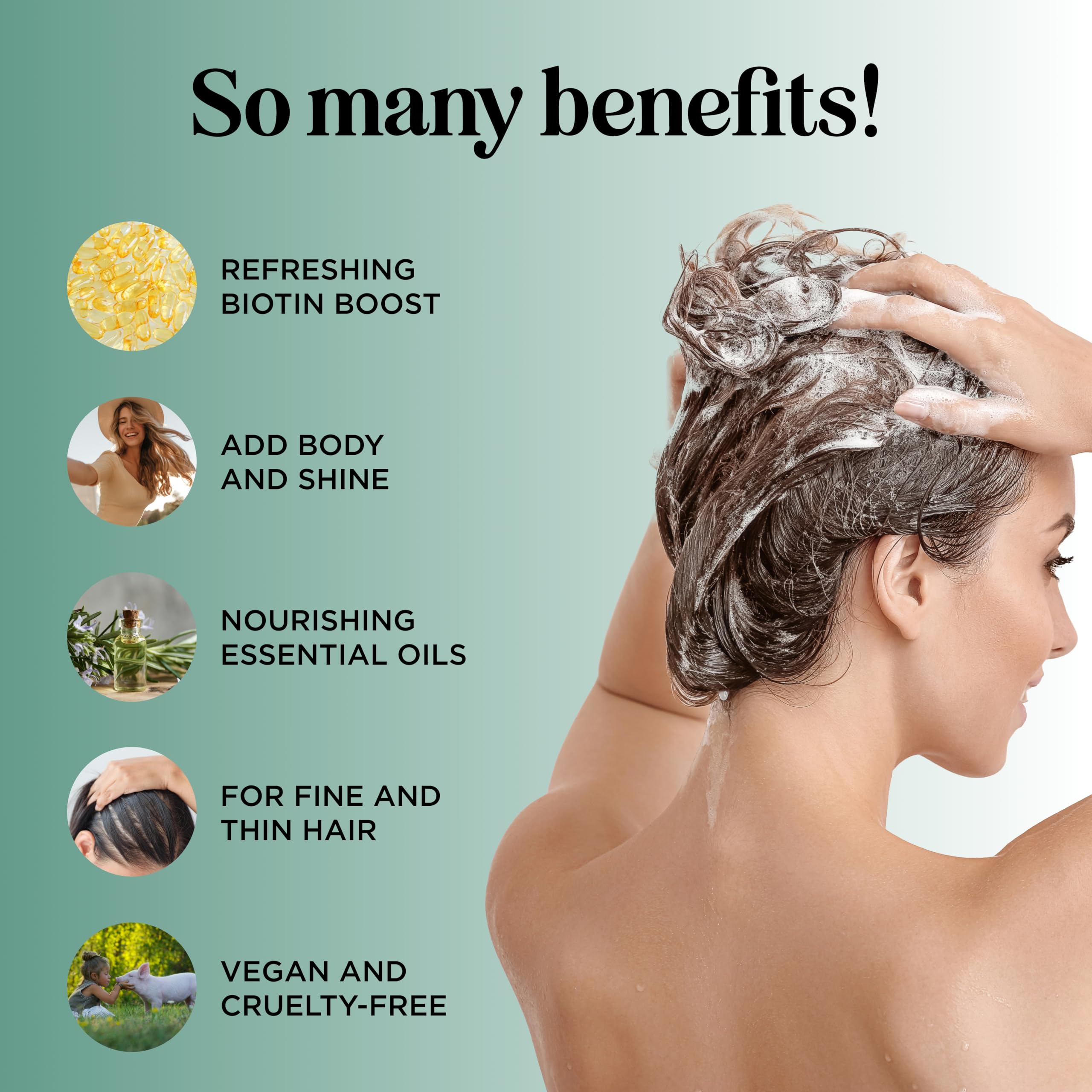 Rosemary and Biotin Shampoo for Thinning Hair - Vegan Volumizing Shampoo for Fine Hair with B Vitamins Argan Oil & Tea Tree Essential Oil - Paraben Silicone and Sulfate Free Vegan Formula (8 Fl Oz)