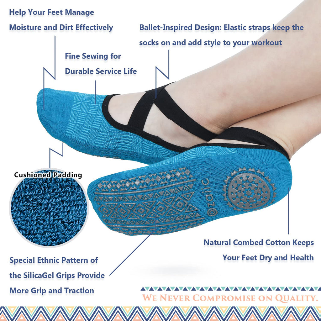Ozaiic Pilates Socks for Women Non Slip Grip, Yoga Socks with Grippers for Barre, Hospital, Ballet, Dance, Barefoot Workout