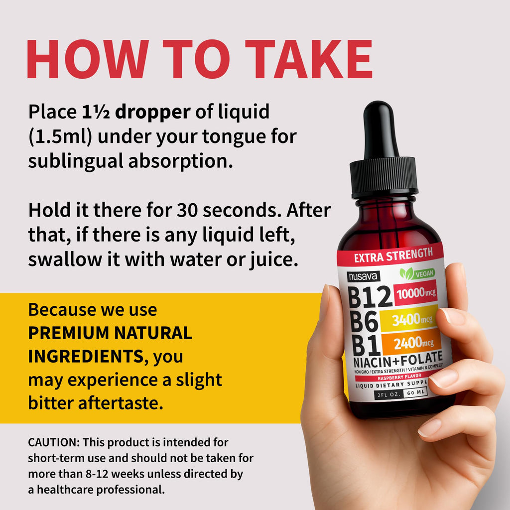(2 Pack) Vitamin B12 and B6 Liquid Drops, B12 Sublingual Vitamin B Complex - B 12 Vitamin 5000mcg - B12 Methylcobalamin for Energy, Brain, and Heart Support with 27,200 mcg, Raspberry, 80 Servings