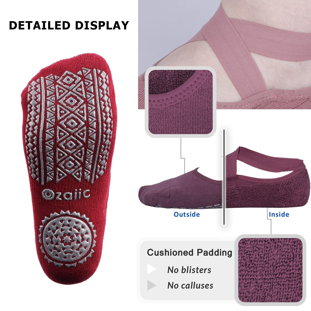 Ozaiic Pilates Socks for Women Non Slip Grip, Yoga Socks with Grippers for Barre, Hospital, Ballet, Dance, Barefoot Workout