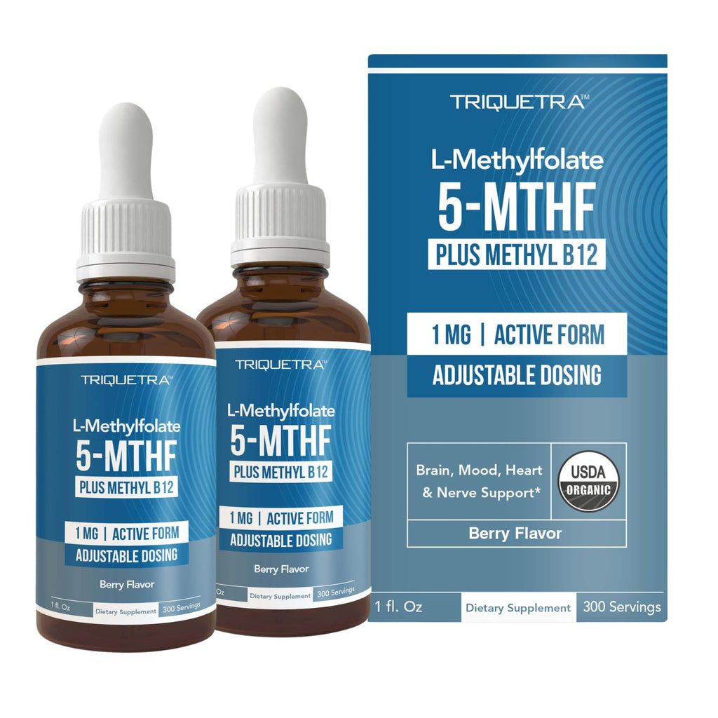 Organic Methyl Folate 1000 mcg + Methyl B12 Cofactor (300 Servings) – Metabolically Active 5-MTHF Form, Organic Berry Flavor, Liquid Sublingual Form – Mood, Cognition, Methylation, Pregnancy (1oz)
