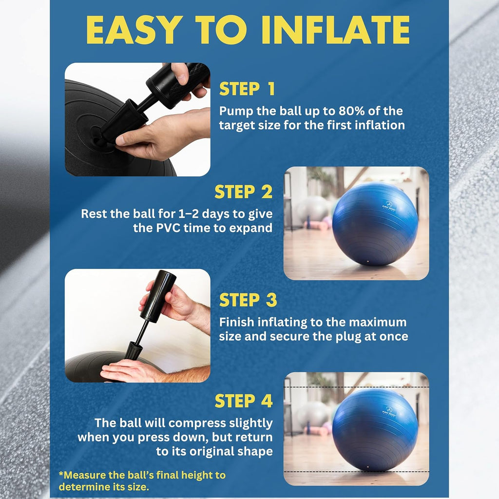 ProBody Pilates Exercise Ball - Multiple Sizes Gym Grade Balance Ball for Fitness, Yoga, Workout, Pregnancy & Physical Therapy