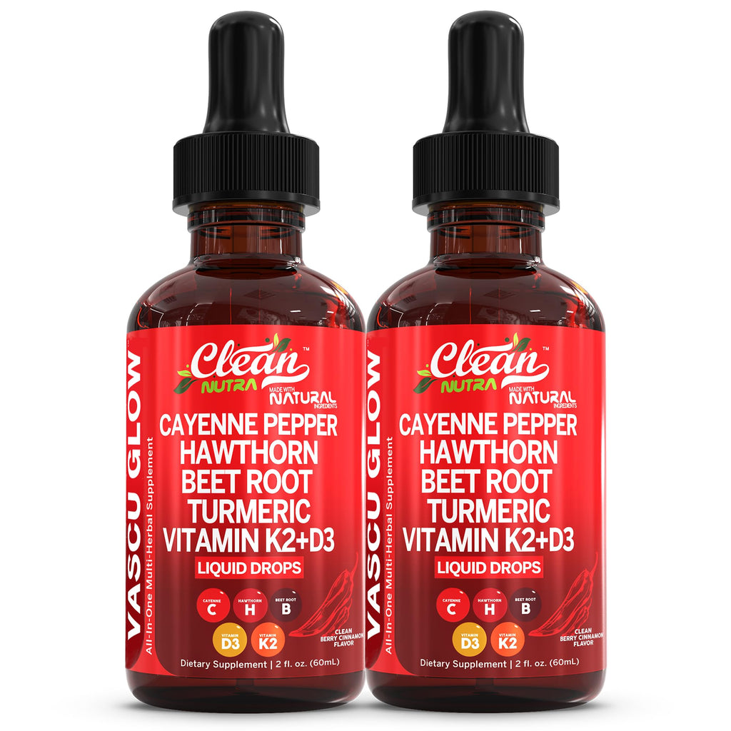 Clean Nutra Cayenne Pepper Drops Supplement Liquid + Hawthorn Berry, Vitamin D3 K2 Beet Root Powder, Ceylon Cinnamon, Turmeric Curcumin, Organic Panax Ginseng, Berberine Extract 1 Pack