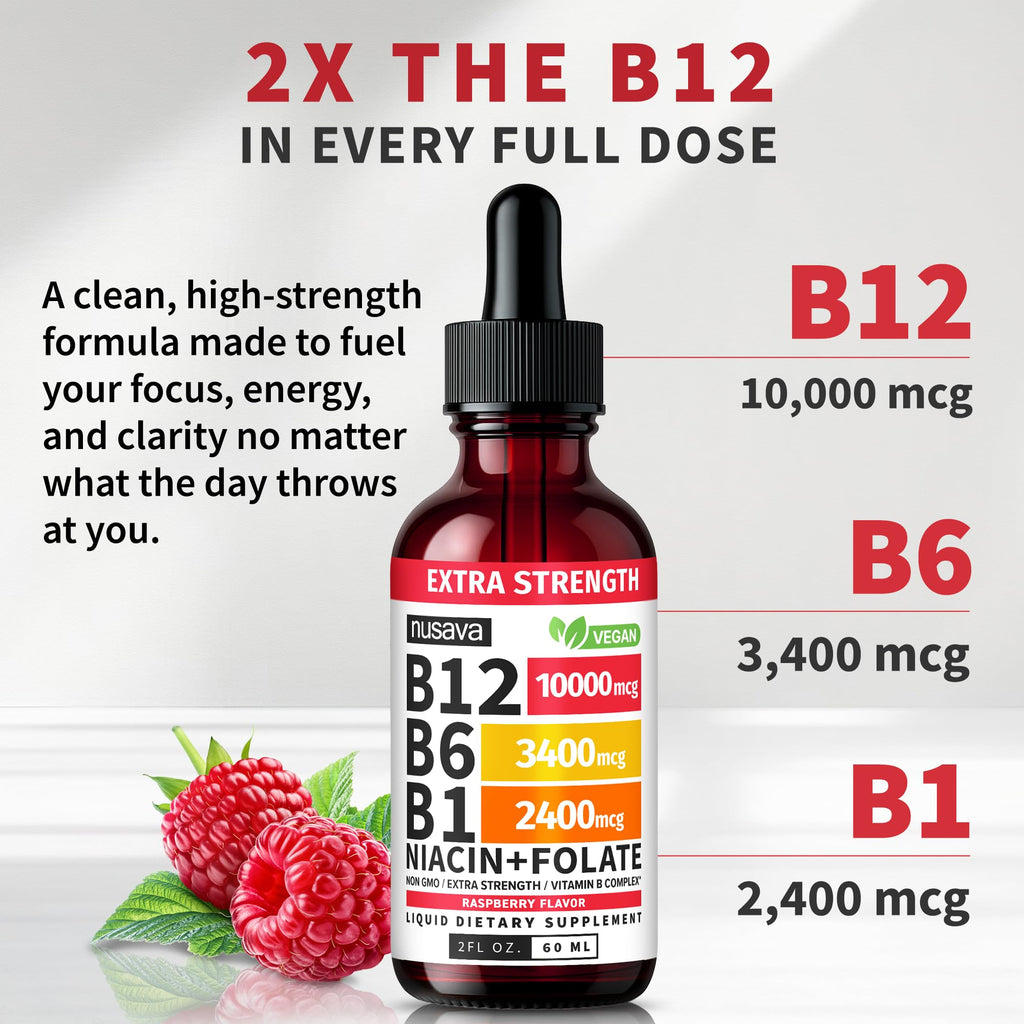 (2 Pack) Vitamin B12 and B6 Liquid Drops, B12 Sublingual Vitamin B Complex - B 12 Vitamin 5000mcg - B12 Methylcobalamin for Energy, Brain, and Heart Support with 27,200 mcg, Raspberry, 80 Servings