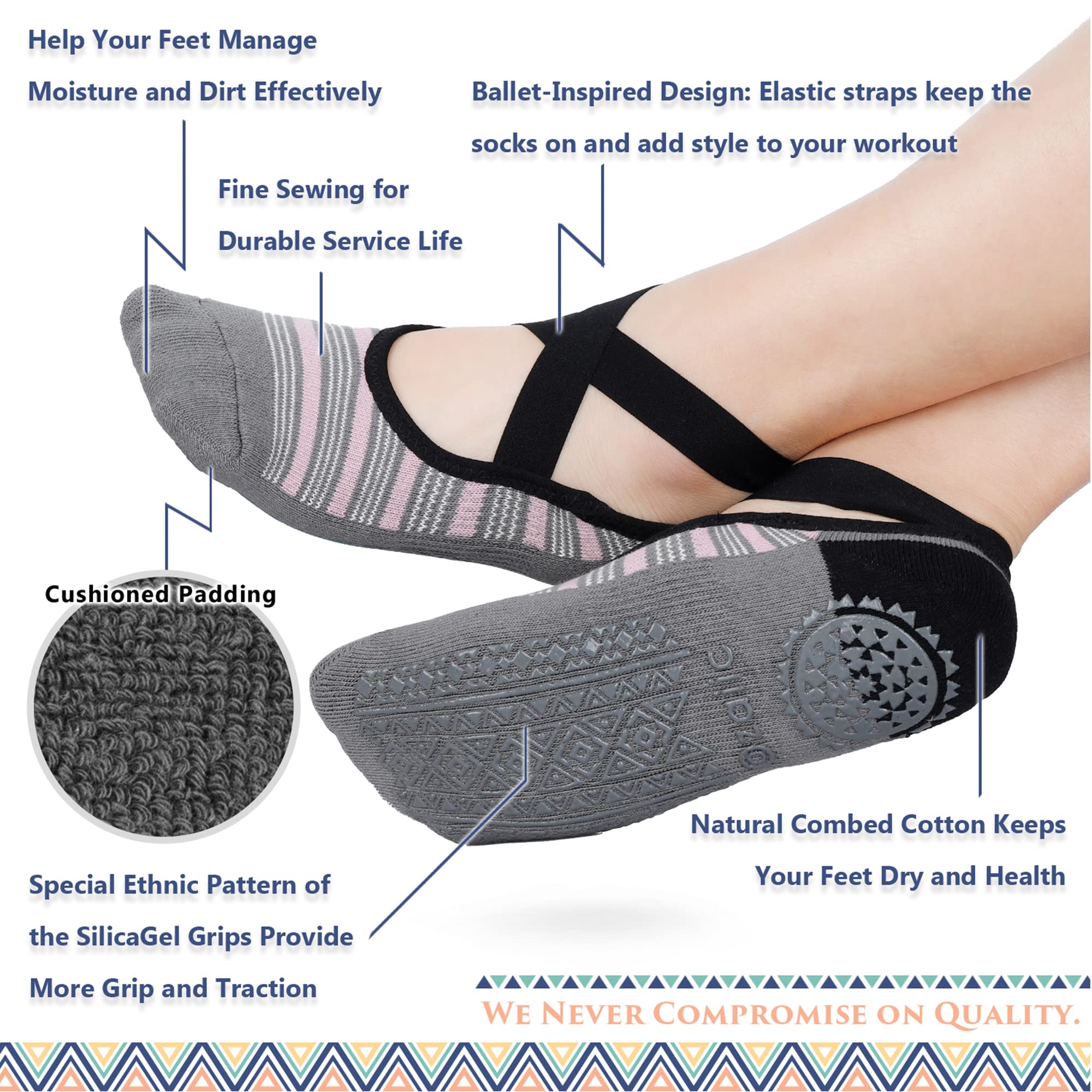 Ozaiic Pilates Socks for Women Non Slip Grip, Yoga Socks with Grippers for Barre, Hospital, Ballet, Dance, Barefoot Workout
