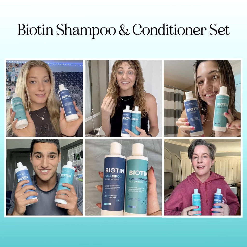 Rosemary Biotin Shampoo and Conditioner Set - Volumizing Shampoo and Conditioner for Thinning Hair for Women & Men with Nourishing B Vitamins - Color Safe Sulfate Paraben & Silicone Free (8 Fl Oz)