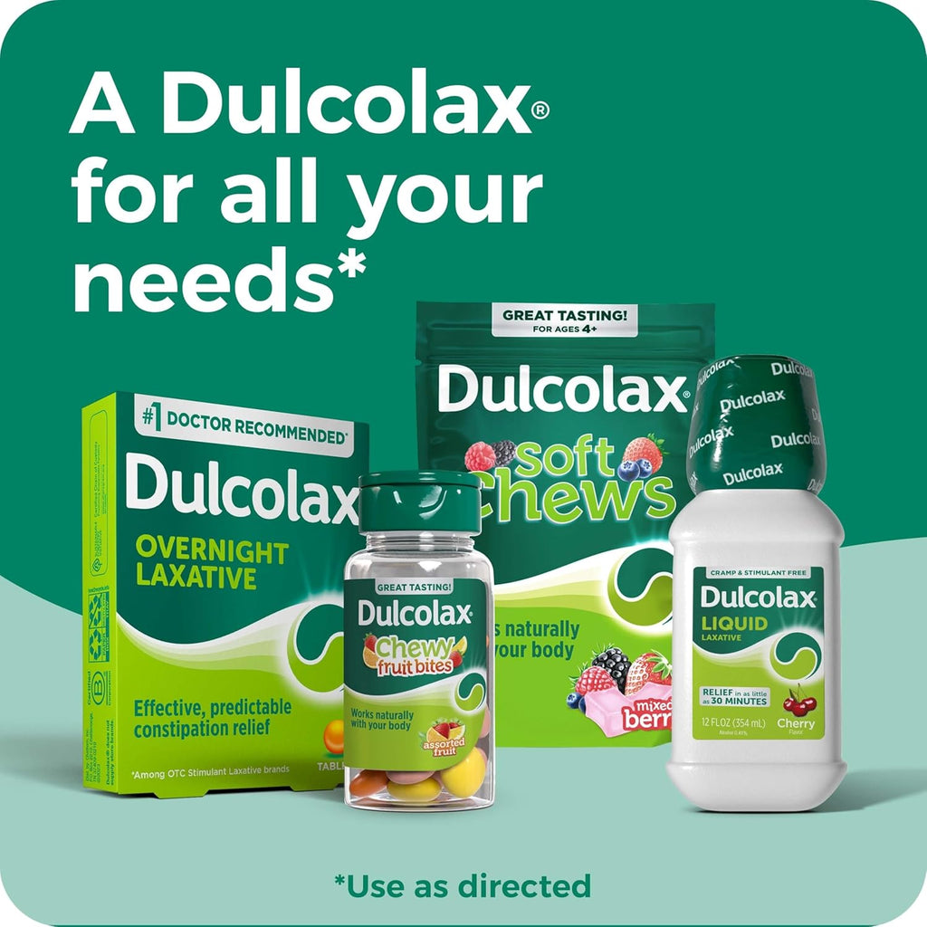 Dulcolax Saline Laxative Soft Chews, Gentle Constipation Relief, Mixed Berry Flavor, Magnesium Hydroxide 1200 mg, 60 Count