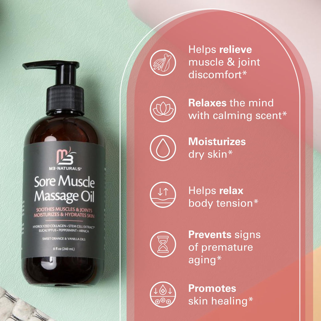 Firming Body Massage Oil with Collagen & Stem Cell – Helps Smooth The Appearance of Cellulite & Improve Skin Texture – Refreshing Aromatherapy Body Oil for Legs & Full Body – 16 Fl Oz