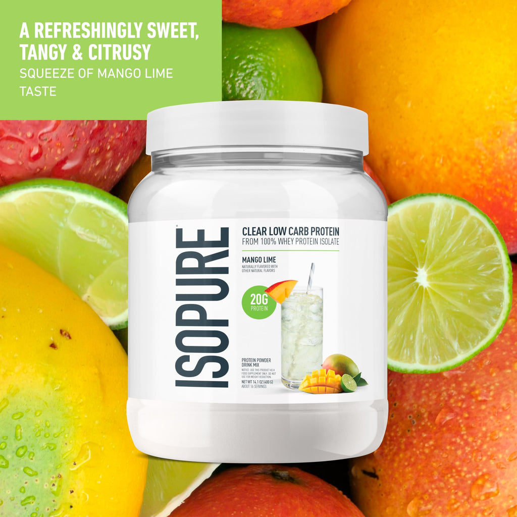 Isopure Clear Whey Isolate Protein Powder, Lactose Free, Gluten Free, Naturally Flavored, Mixed Berry, 20g Protein Per Serving, 14.1 Oz, 16 Servings (Packaging May Vary)