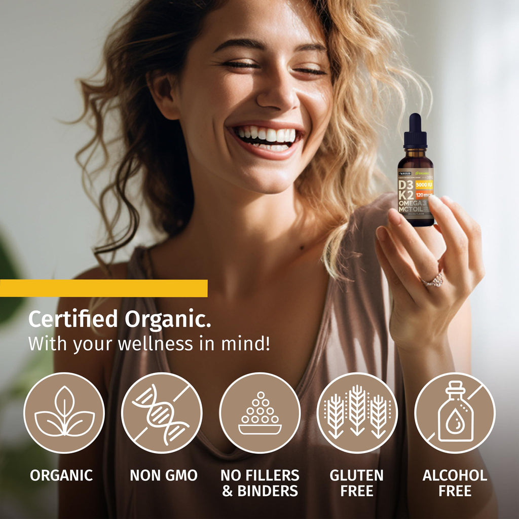(2 Pack) Organic Vitamin D3 K2 Drops with MCT Oil Omega 3, 5000 IU, Maximum Strength Vitamin D Liquid, No Fillers, Non-GMO Liquid D3 for Faster Absorption and Immune Support (Unflavored, 2 Fl Oz)