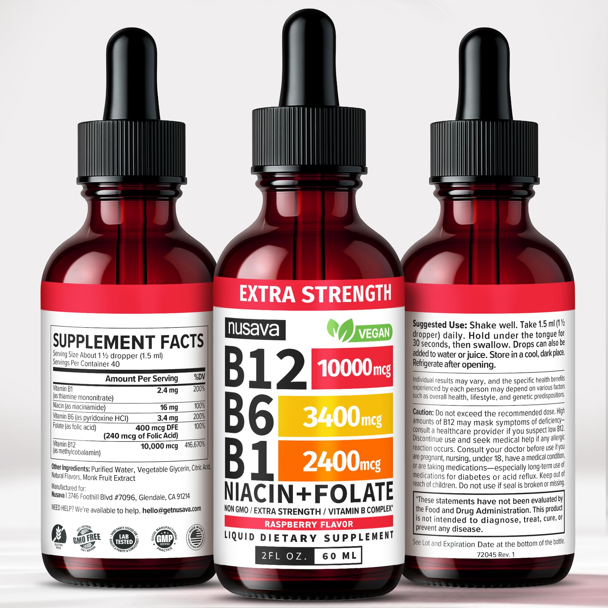 (2 Pack) Vitamin B12 and B6 Liquid Drops, B12 Sublingual Vitamin B Complex - B 12 Vitamin 5000mcg - B12 Methylcobalamin for Energy, Brain, and Heart Support with 27,200 mcg, Raspberry, 80 Servings