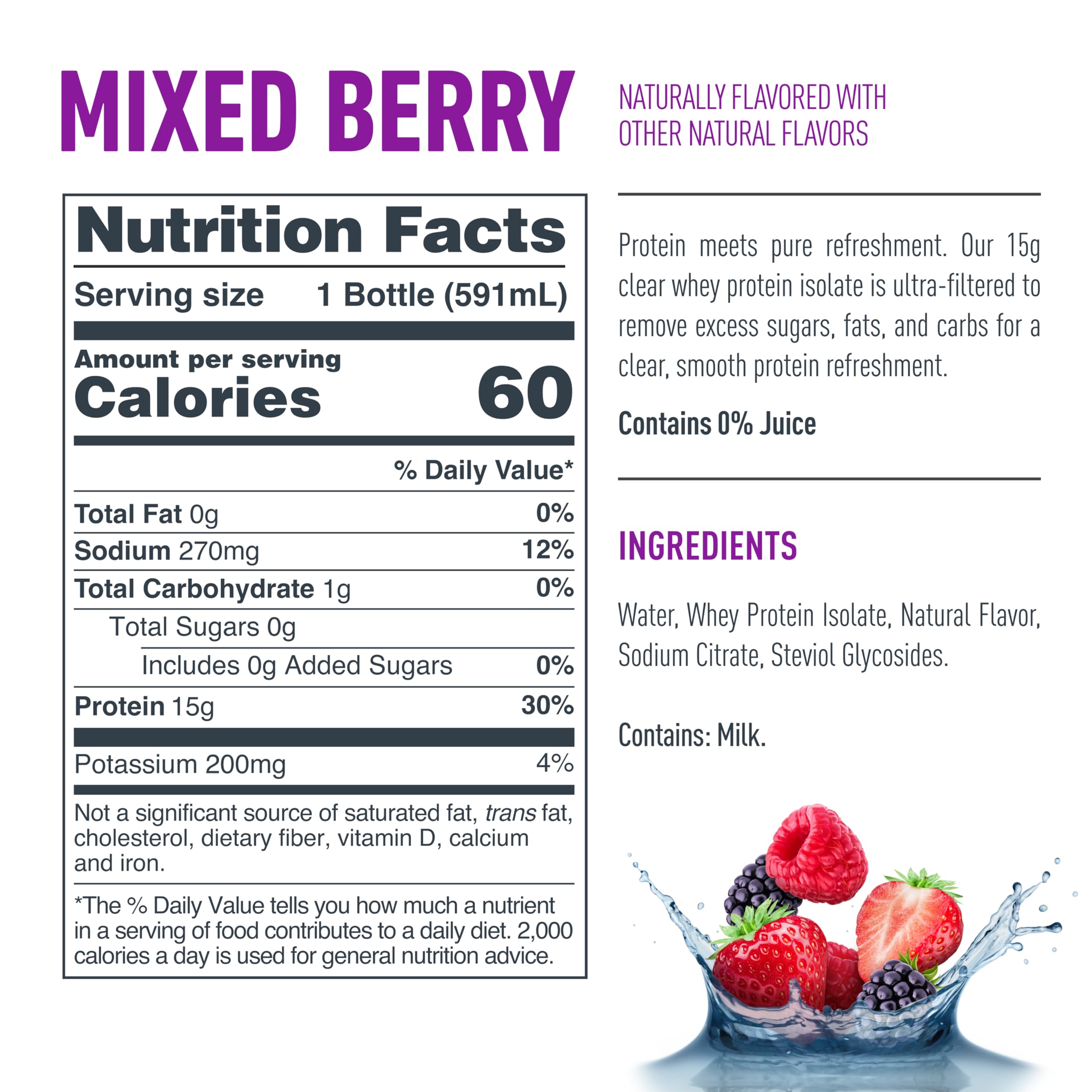 Isopure Clear Whey Isolate Protein Powder, Lactose Free, Gluten Free, Naturally Flavored, Mixed Berry, 20g Protein Per Serving, 14.1 Oz, 16 Servings (Packaging May Vary)