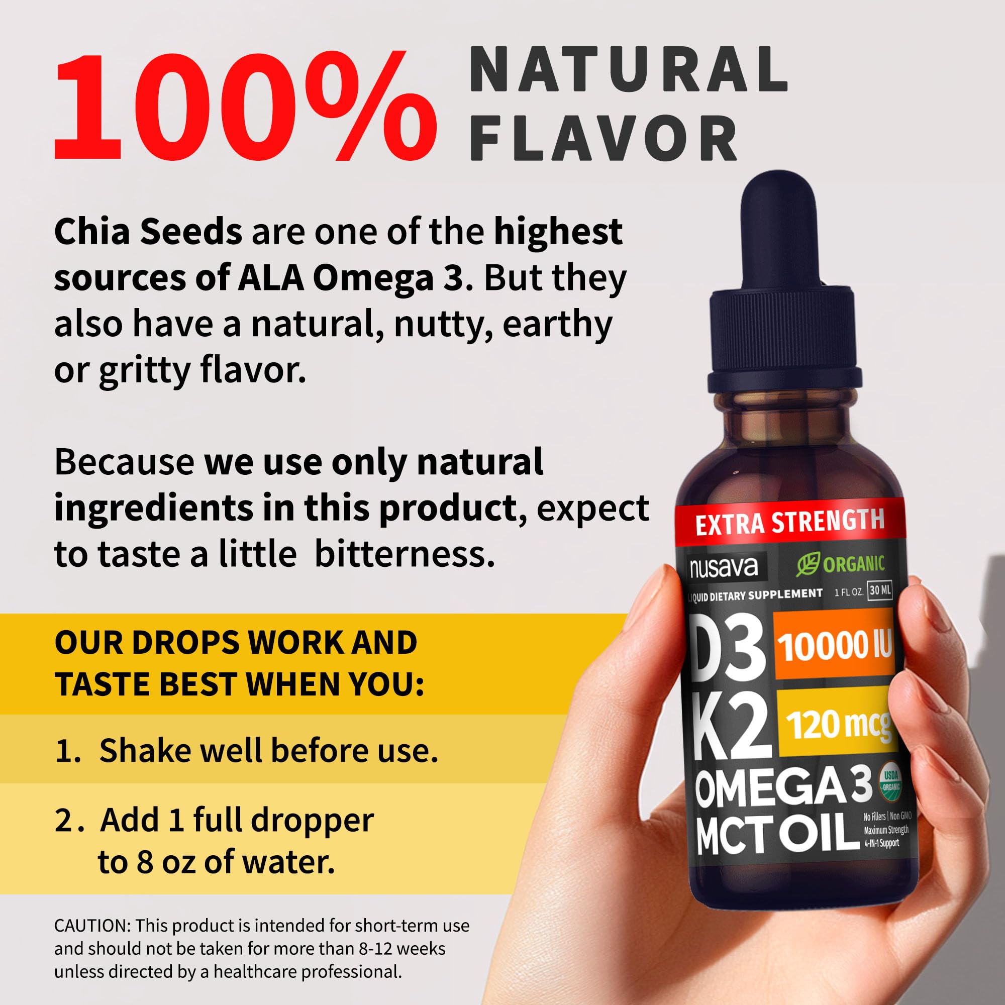 (2 Pack) Organic Vitamin D3 K2 Drops with MCT Oil Omega 3, 5000 IU, Maximum Strength Vitamin D Liquid, No Fillers, Non-GMO Liquid D3 for Faster Absorption and Immune Support (Unflavored, 2 Fl Oz)